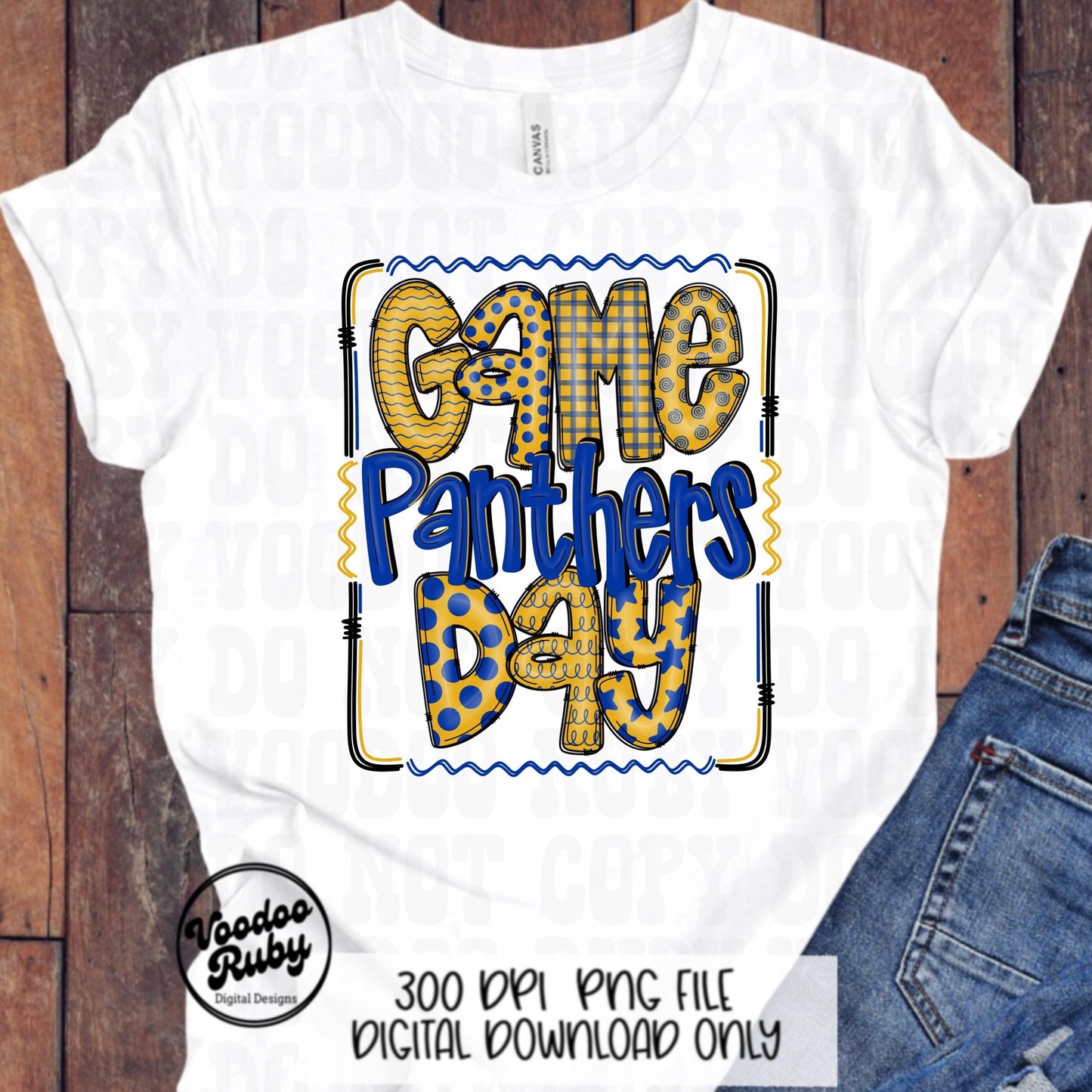 Panthers PNG Design Hand Drawn Digital Download Sublimation Game Day PNG Blue Gold Panthers Game Day Doodle Letters Football DTF Printable