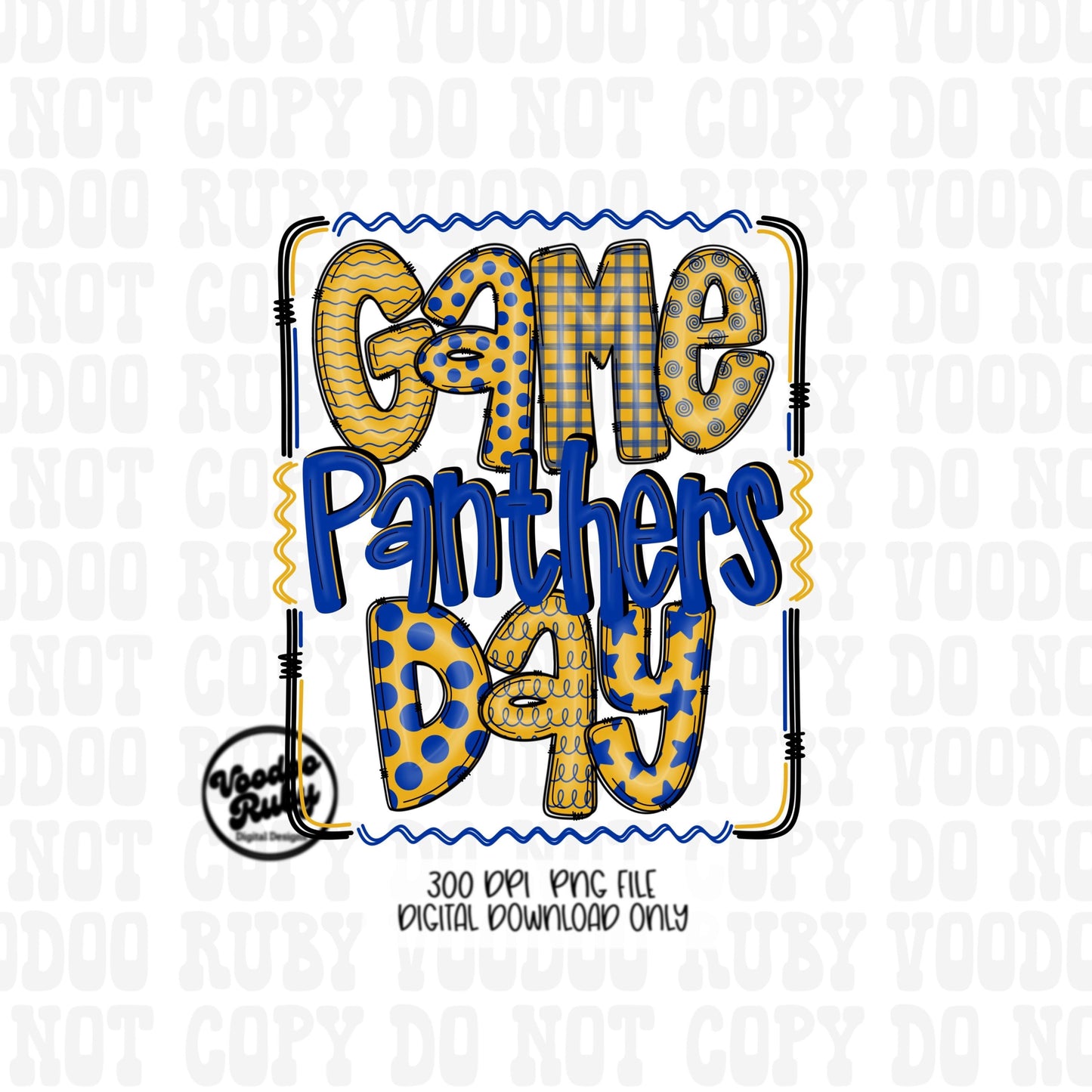 Panthers PNG Design Hand Drawn Digital Download Sublimation Game Day PNG Blue Gold Panthers Game Day Doodle Letters Football DTF Printable