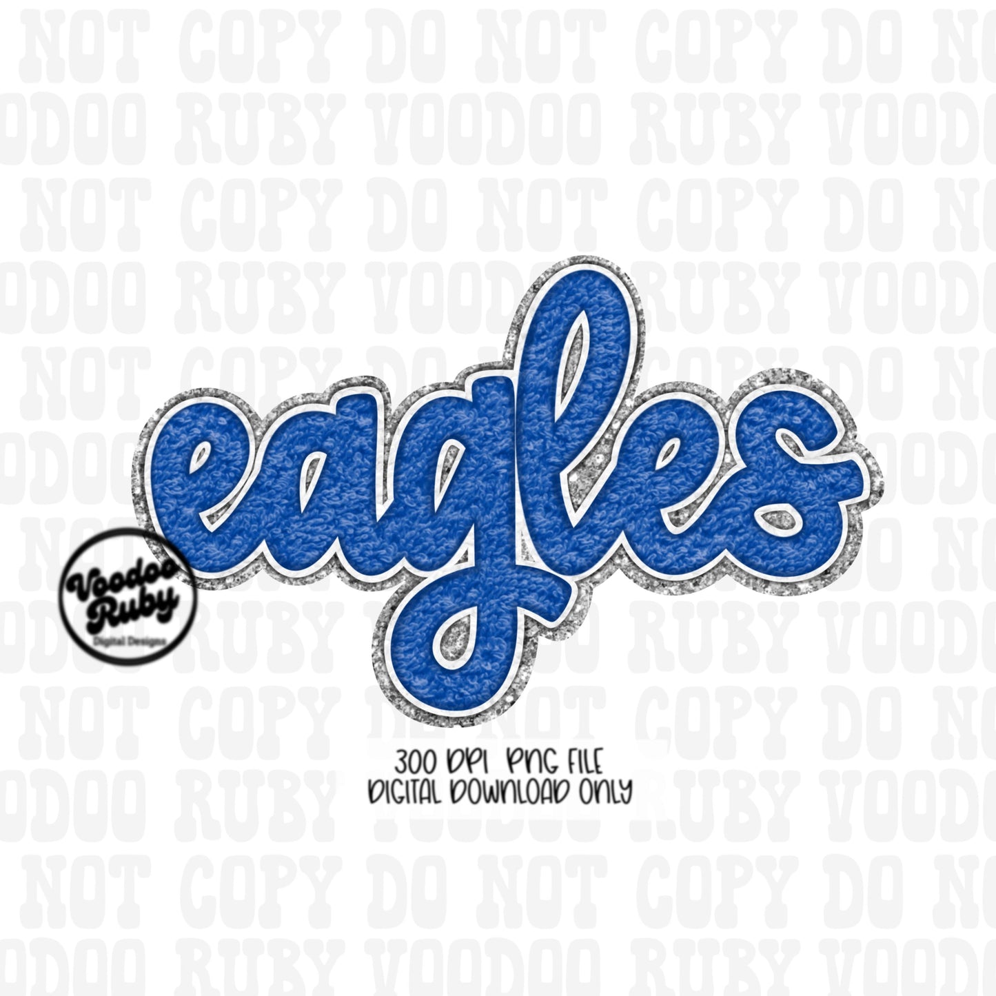Eagles PNG Hand Drawn Digital Download Faux Chenille Blue White Eagles png DTF Printable Clip Art Faux Applique Eagles Football Design