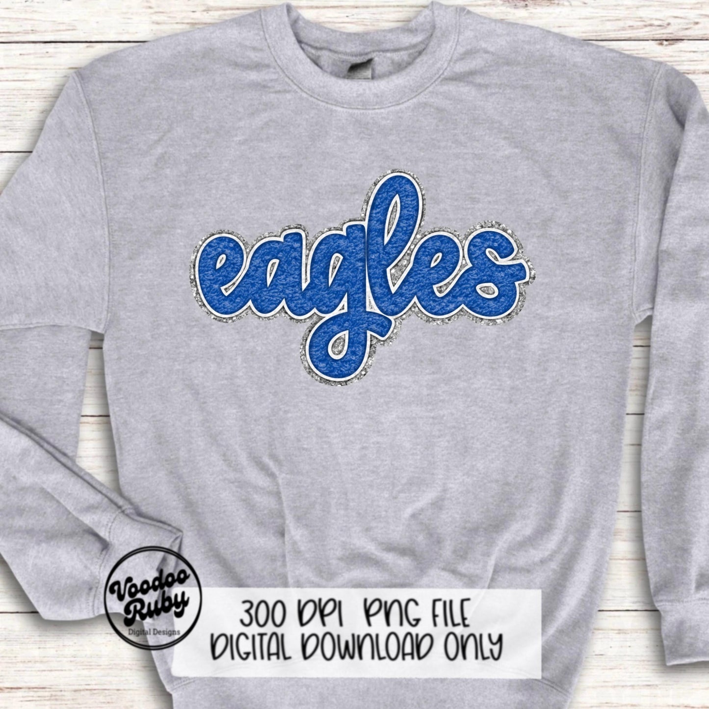 Eagles PNG Hand Drawn Digital Download Faux Chenille Blue White Eagles png DTF Printable Clip Art Faux Applique Eagles Football Design