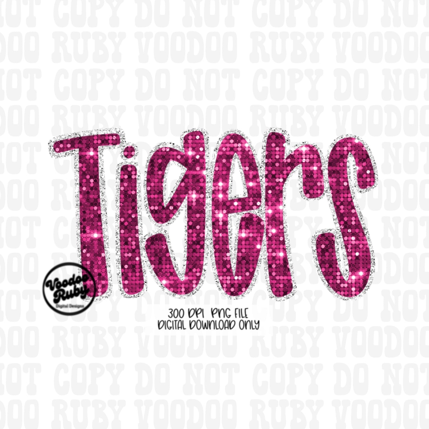 Pink Tigers PNG Sequin Design Sublimation Hand Drawn Digital Download Faux Sequins Patch PNG Printable Appliqué Tigers Football DTF October