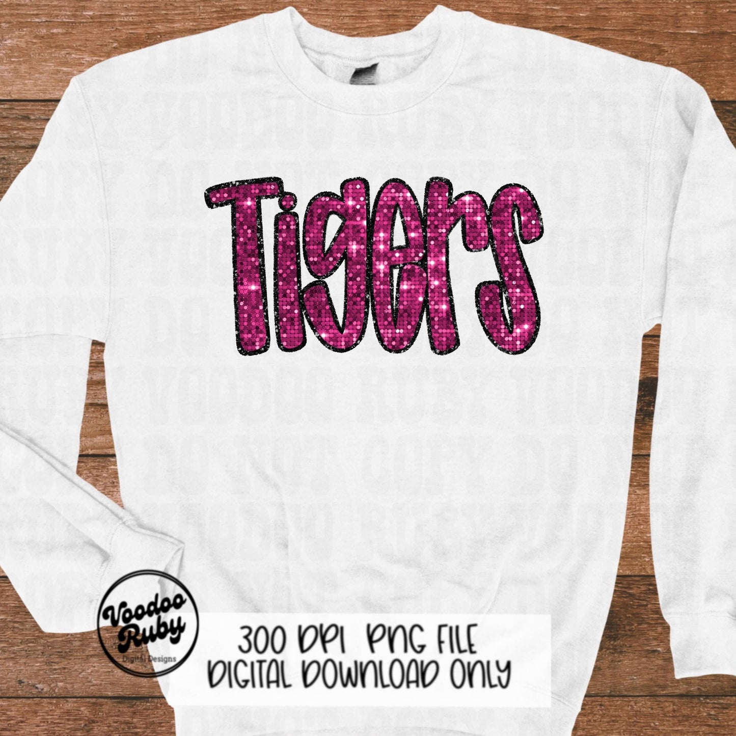 Pink Tigers PNG Sequin Design Sublimation Hand Drawn Digital Download Faux Sequins Patch PNG Printable Appliqué Tigers Football DTF October