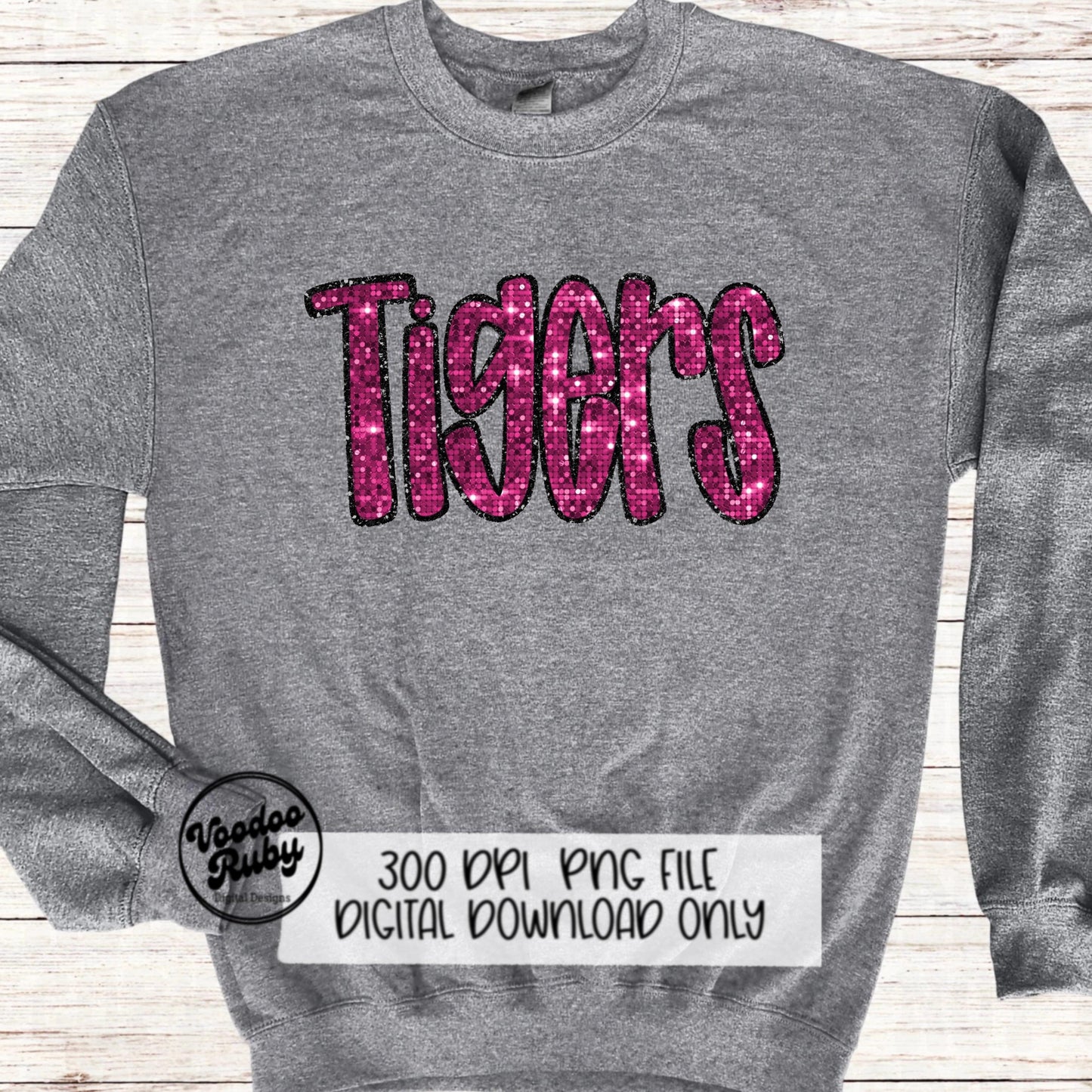 Pink Tigers PNG Sequin Design Sublimation Hand Drawn Digital Download Faux Sequins Patch PNG Printable Appliqué Tigers Football DTF October