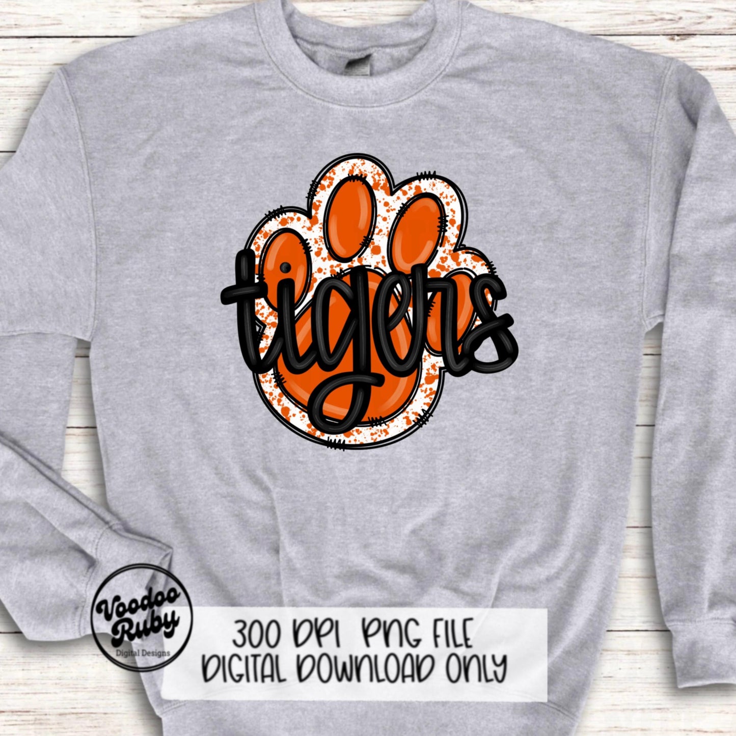 Tigers PNG Design Hand Drawn Digital Download Sublimation Football PNG Paw Print Design Orange Tigers Clip Art Football DTF Printable