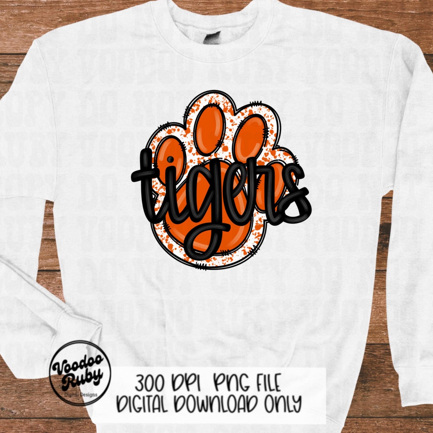 Tigers PNG Design Hand Drawn Digital Download Sublimation Football PNG Paw Print Design Orange Tigers Clip Art Football DTF Printable