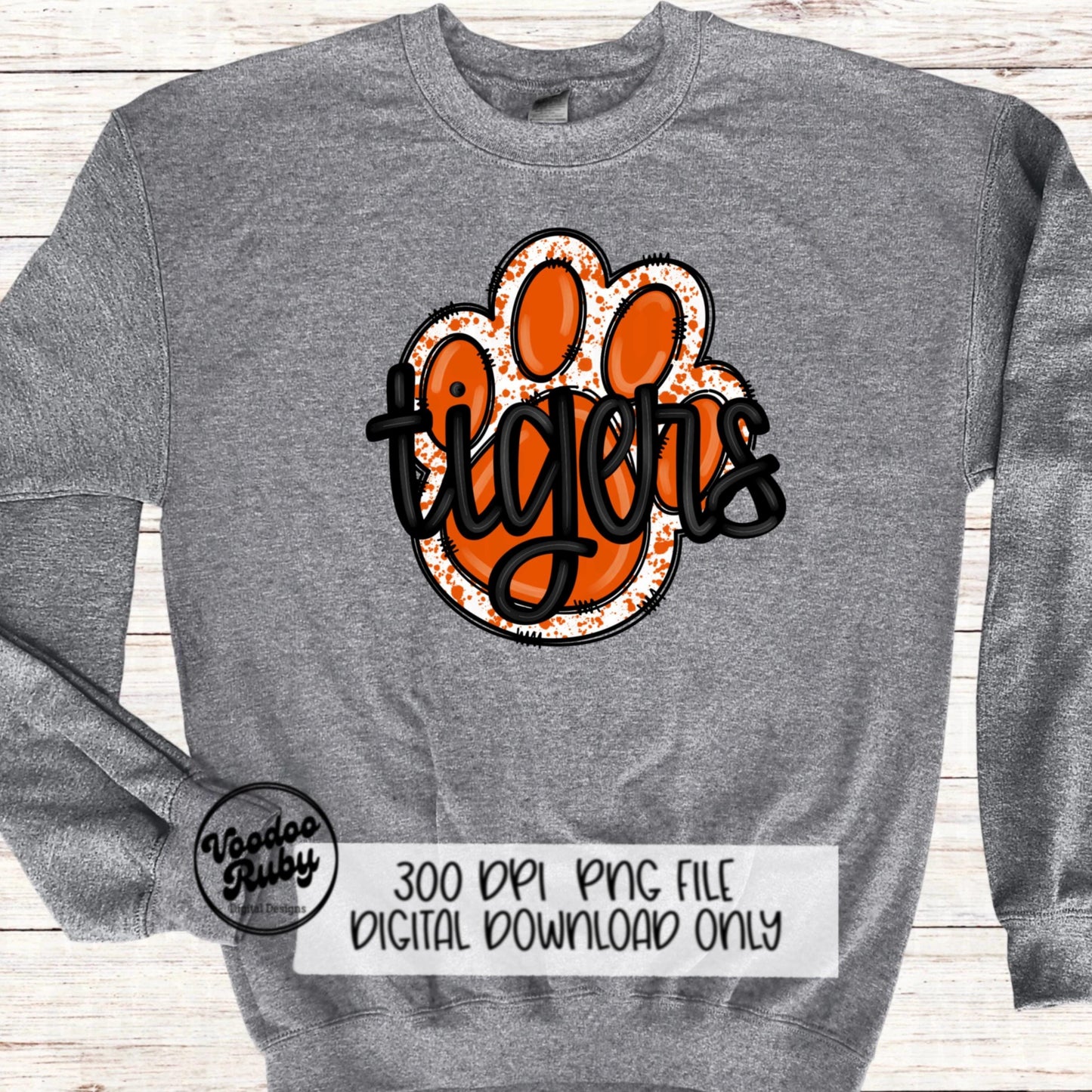 Tigers PNG Design Hand Drawn Digital Download Sublimation Football PNG Paw Print Design Orange Tigers Clip Art Football DTF Printable
