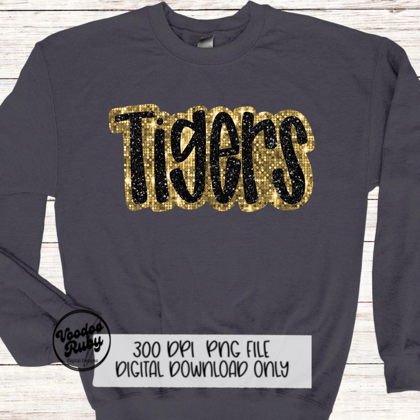 Tigers PNG Design Sequins Sublimation Hand Drawn Digital Download Faux Sequins Patch PNG Printable Faux Appliqué Tigers Football DTF