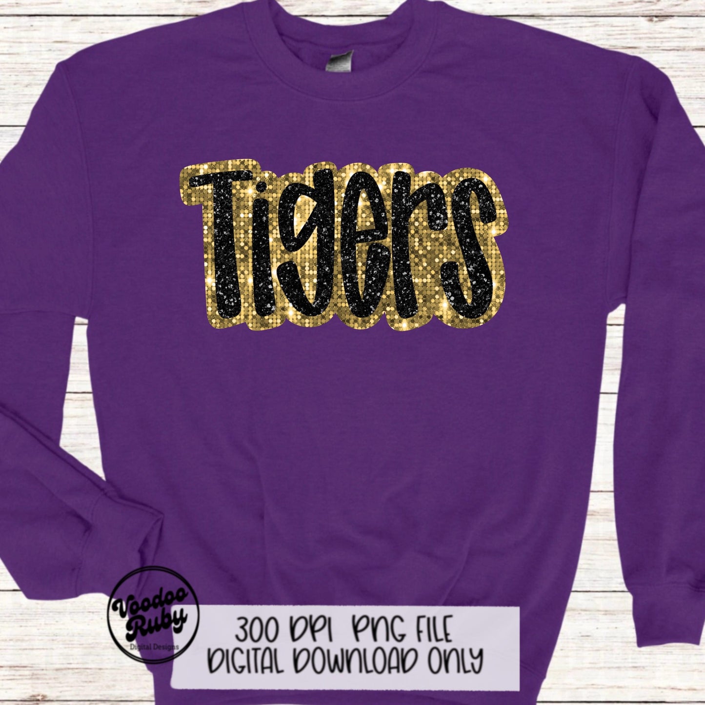 Tigers PNG Design Sequins Sublimation Hand Drawn Digital Download Faux Sequins Patch PNG Printable Faux Appliqué Tigers Football DTF