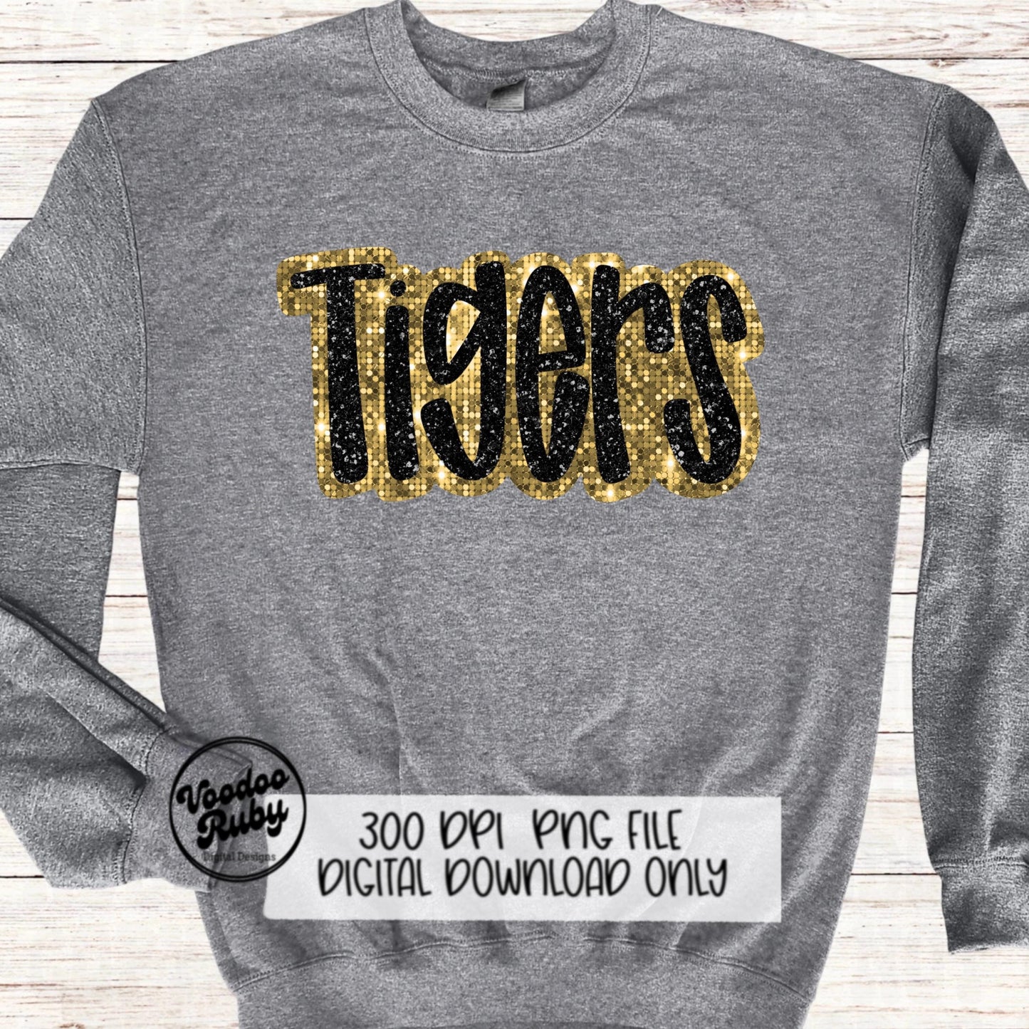 Tigers PNG Design Sequins Sublimation Hand Drawn Digital Download Faux Sequins Patch PNG Printable Faux Appliqué Tigers Football DTF