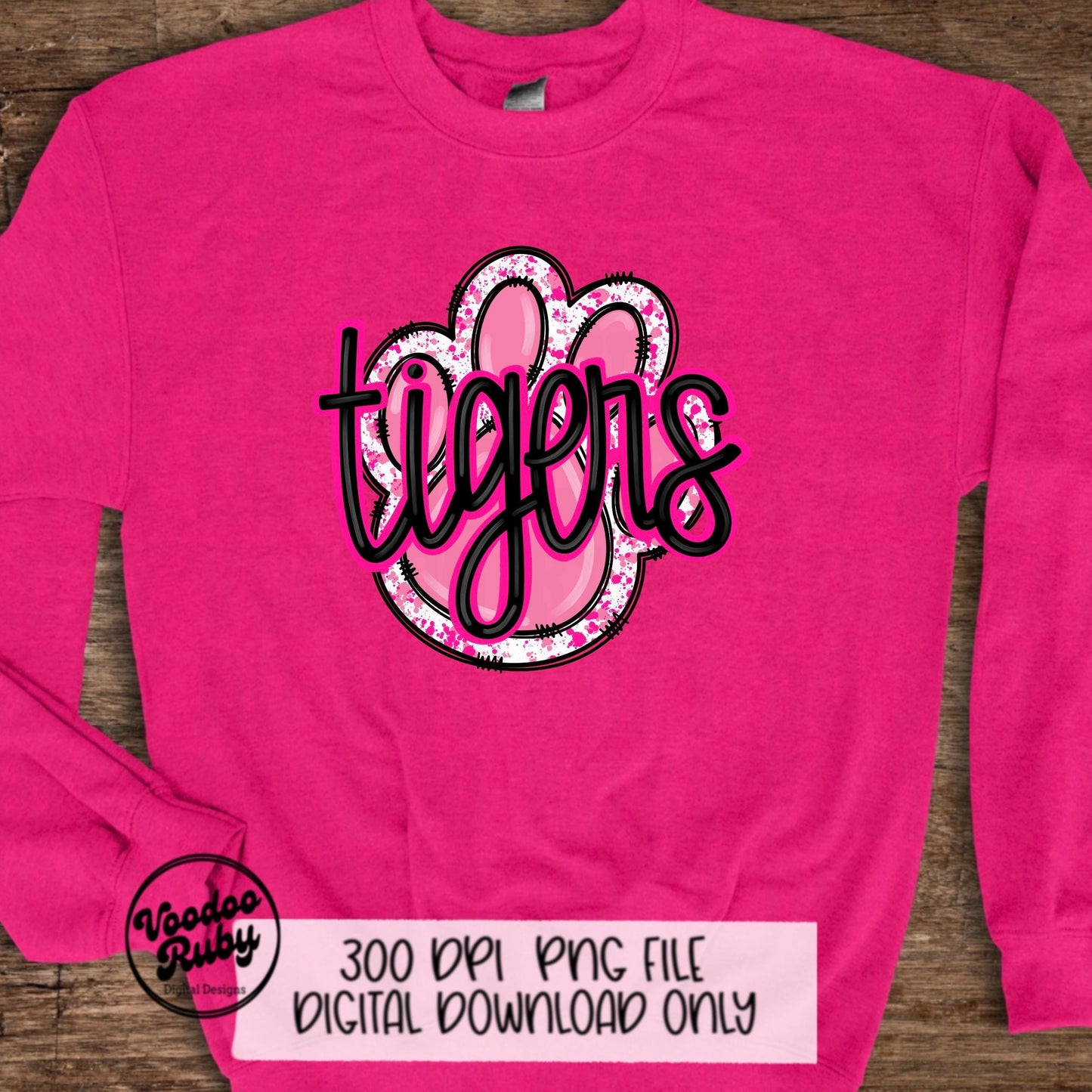 Pink Tigers PNG Design Sublimation Hand Drawn Digital Download Pink Football PNG Pink Paw Pink October Awareness Pink Mascot DTF Printable