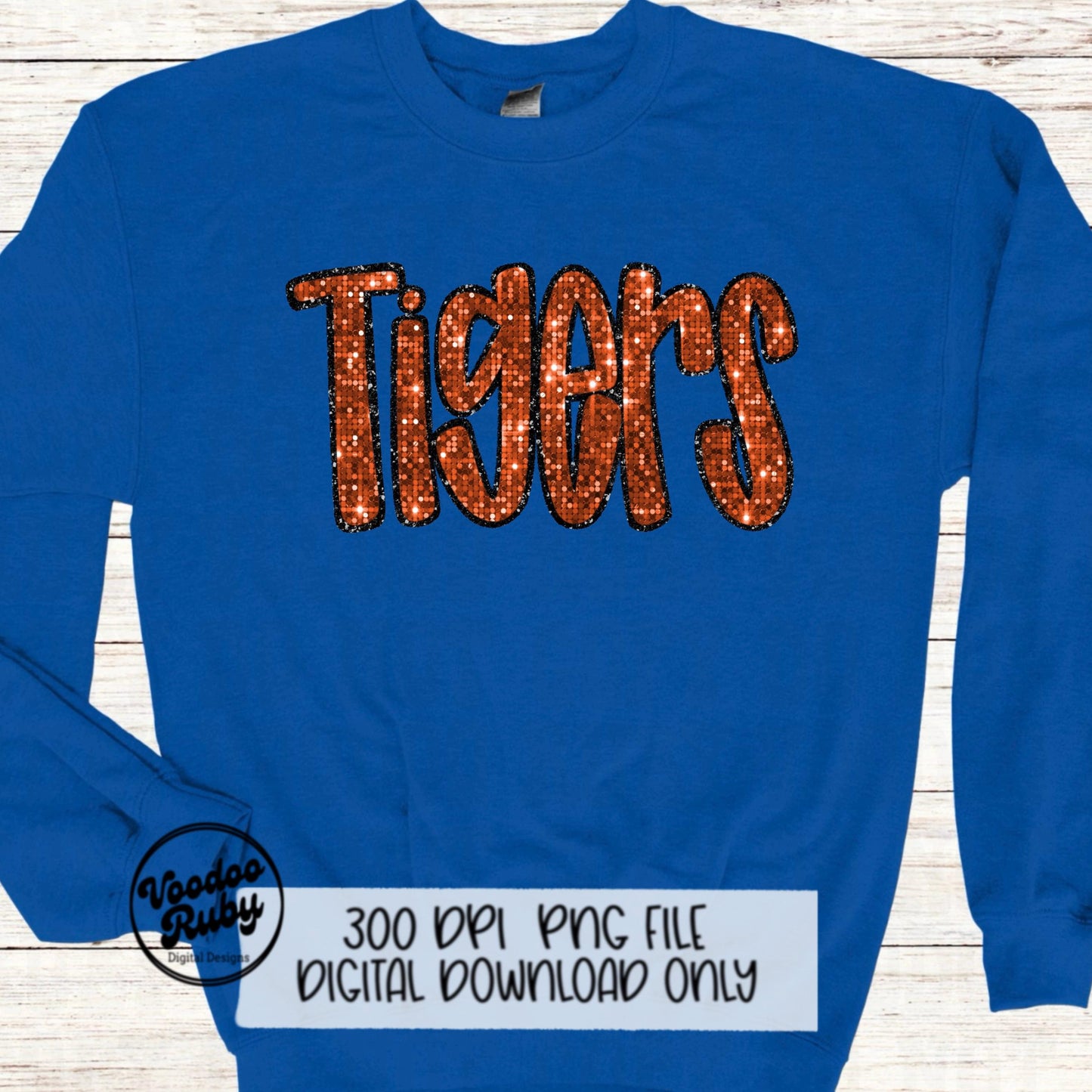 Sequin Tigers PNG Design Sublimation Hand Drawn Digital Download Faux Sequins Patch PNG Orange Tigers Football DTF Printable