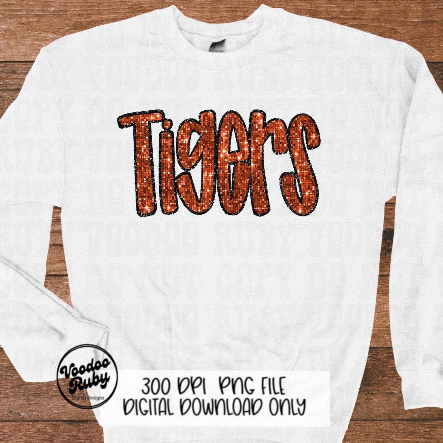 Sequin Tigers PNG Design Sublimation Hand Drawn Digital Download Faux Sequins Patch PNG Orange Tigers Football DTF Printable
