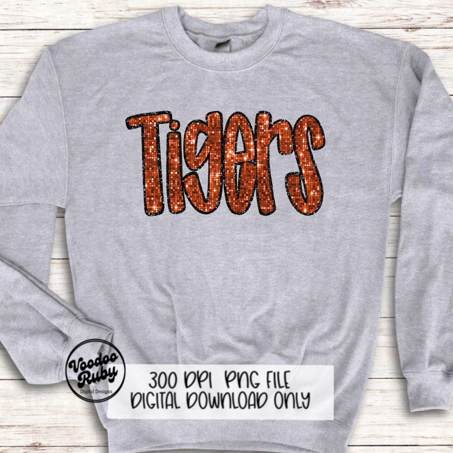 Sequin Tigers PNG Design Sublimation Hand Drawn Digital Download Faux Sequins Patch PNG Orange Tigers Football DTF Printable