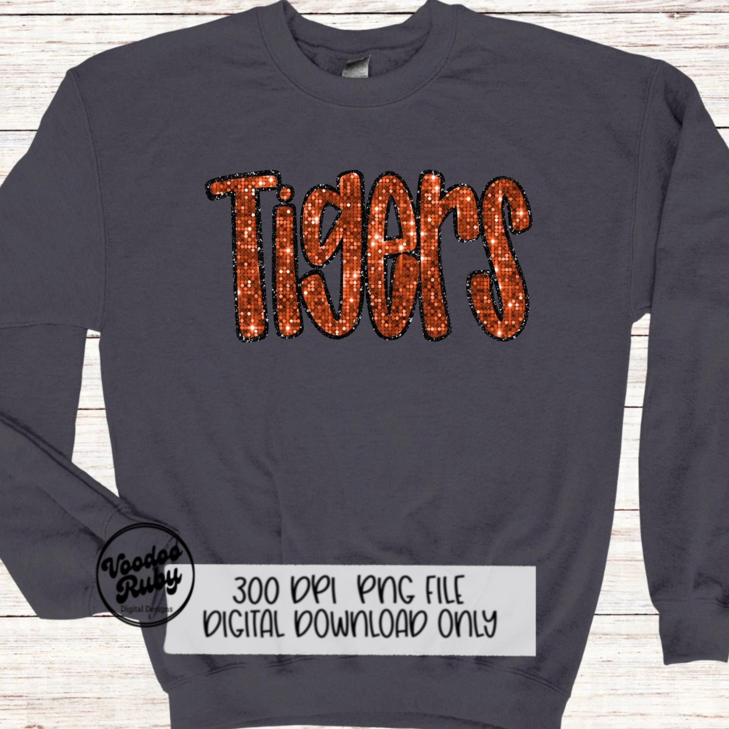 Sequin Tigers PNG Design Sublimation Hand Drawn Digital Download Faux Sequins Patch PNG Orange Tigers Football DTF Printable