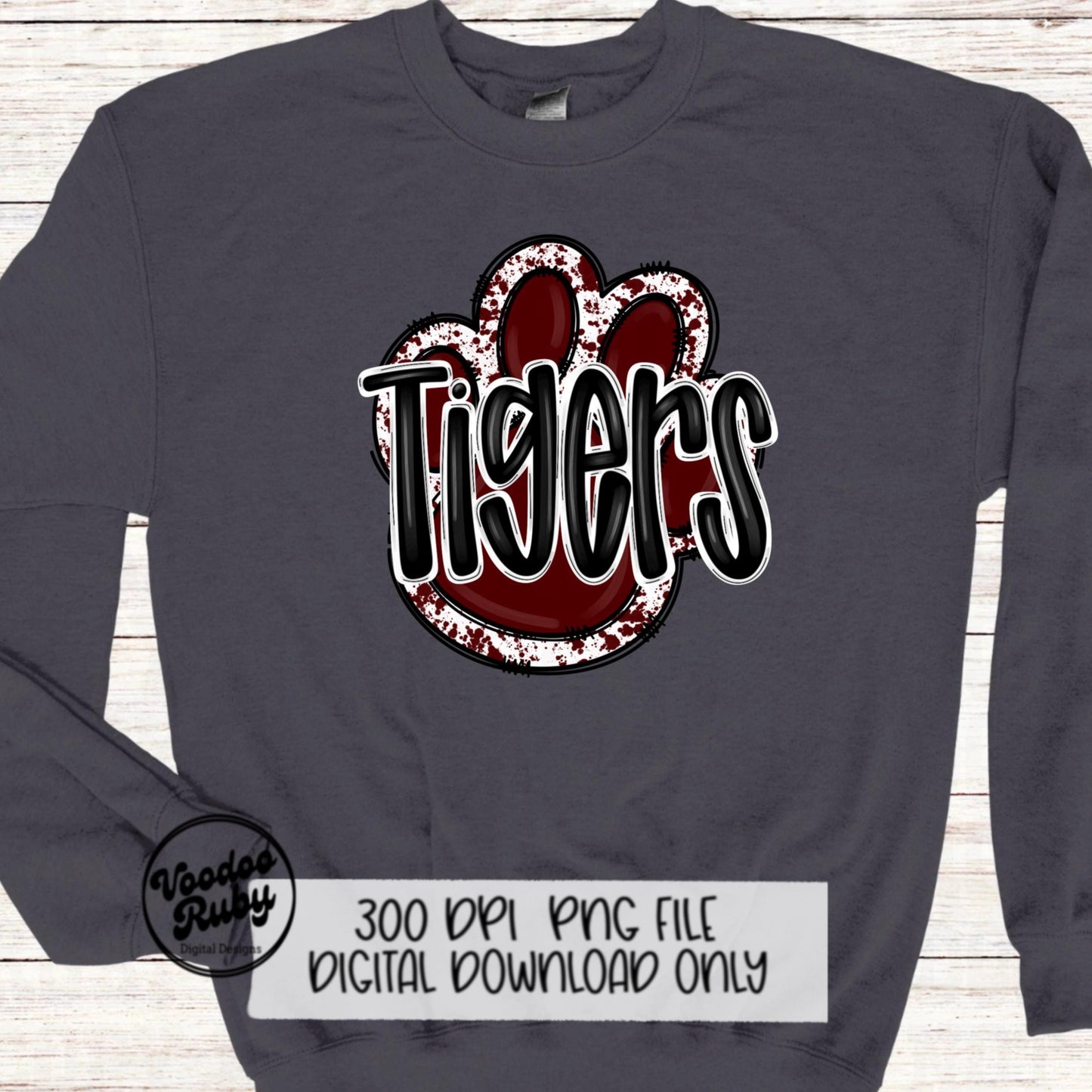 Tigers PNG Design Sublimation Hand Drawn Digital Download Football PNG Paw Maroon Tigers Football Mascot DTF Printable