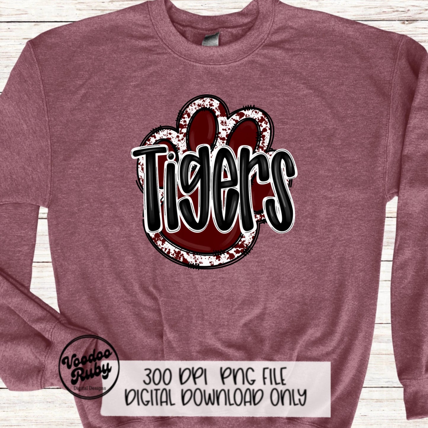 Tigers PNG Design Sublimation Hand Drawn Digital Download Football PNG Paw Maroon Tigers Football Mascot DTF Printable