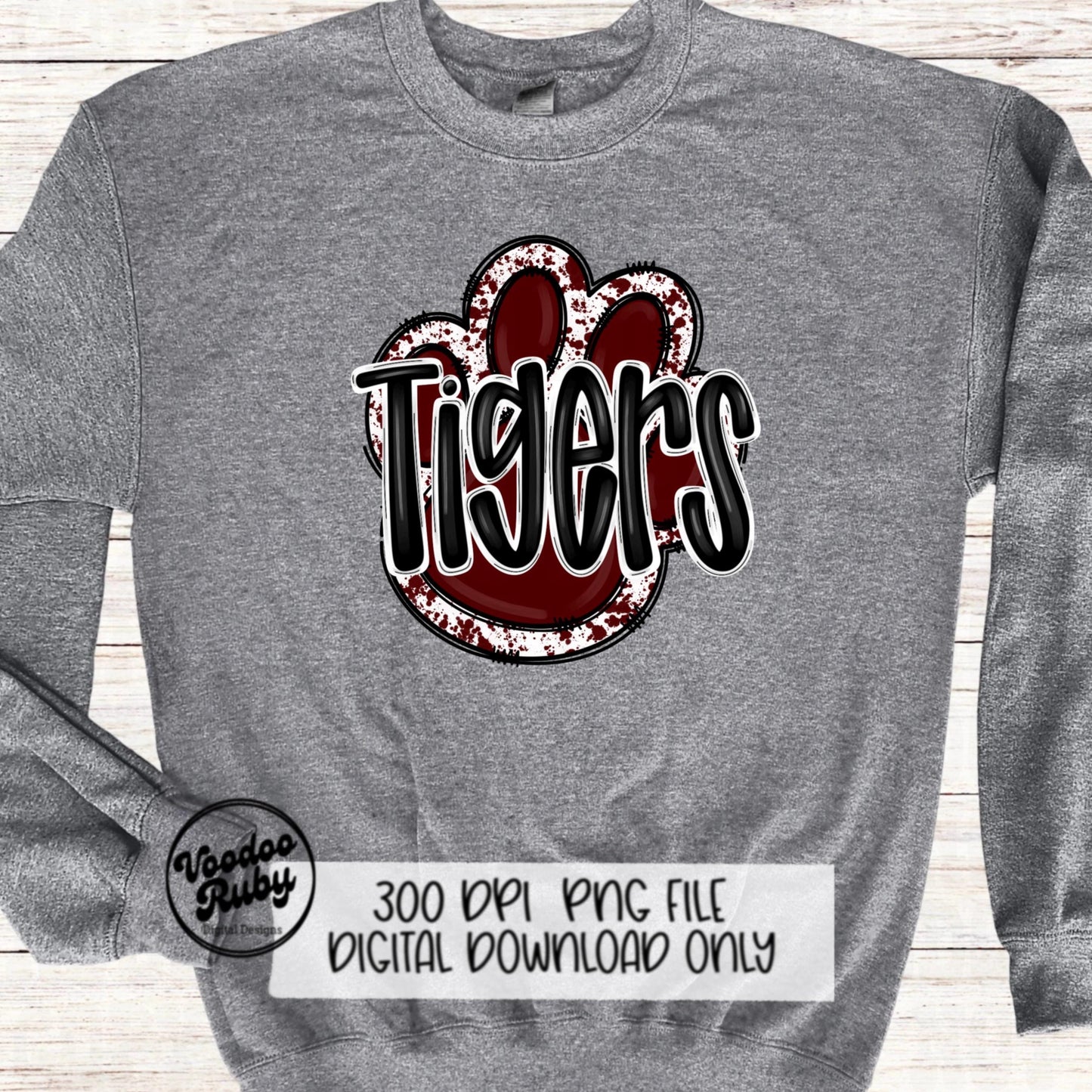 Tigers PNG Design Sublimation Hand Drawn Digital Download Football PNG Paw Maroon Tigers Football Mascot DTF Printable