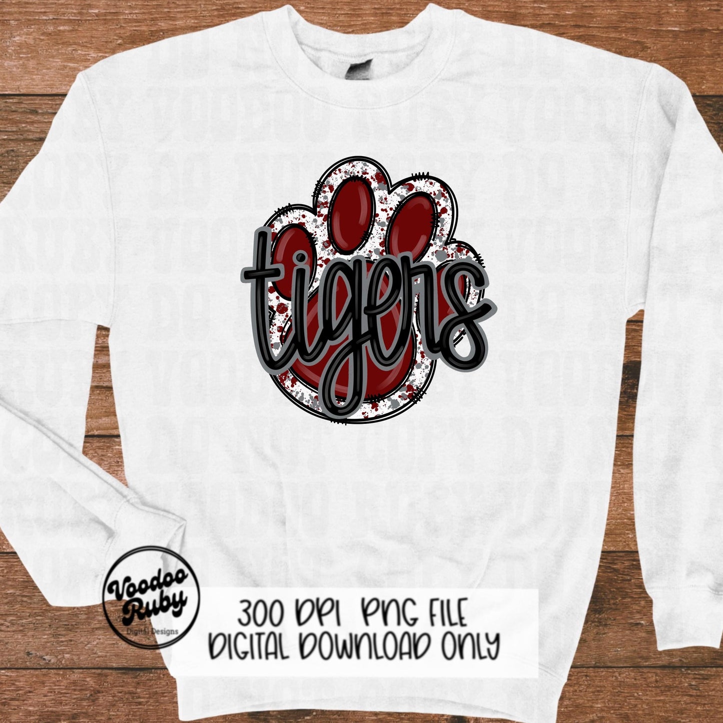 Tigers PNG Design Sublimation Hand Drawn Digital Download Football PNG Paw Maroon Tigers Football DTF Printable