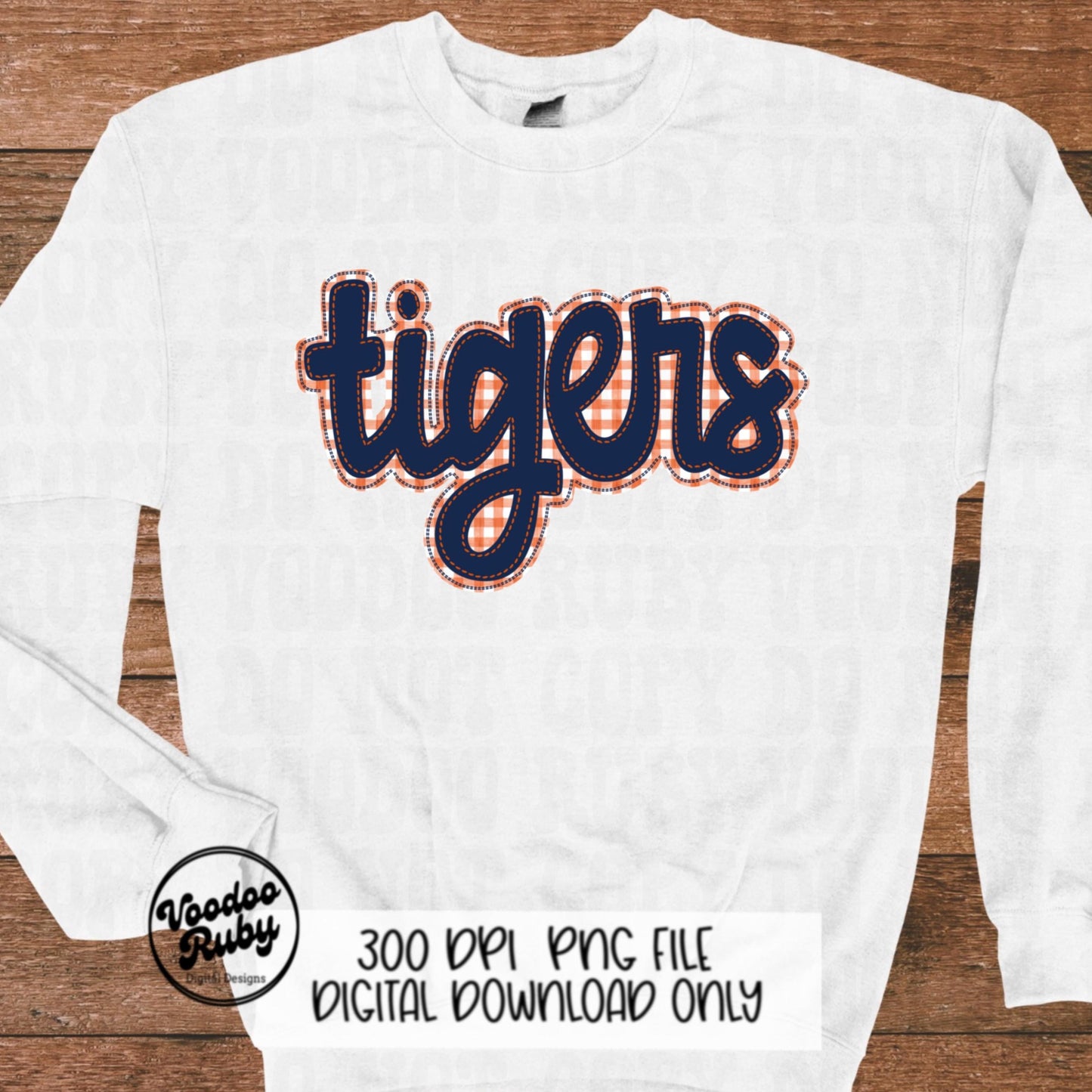 Tigers PNG Design Blue Orange Hand Drawn Digital Download Embroidery PNG Faux Applique Tigers Football png DTF Printable Clip Art Mascot