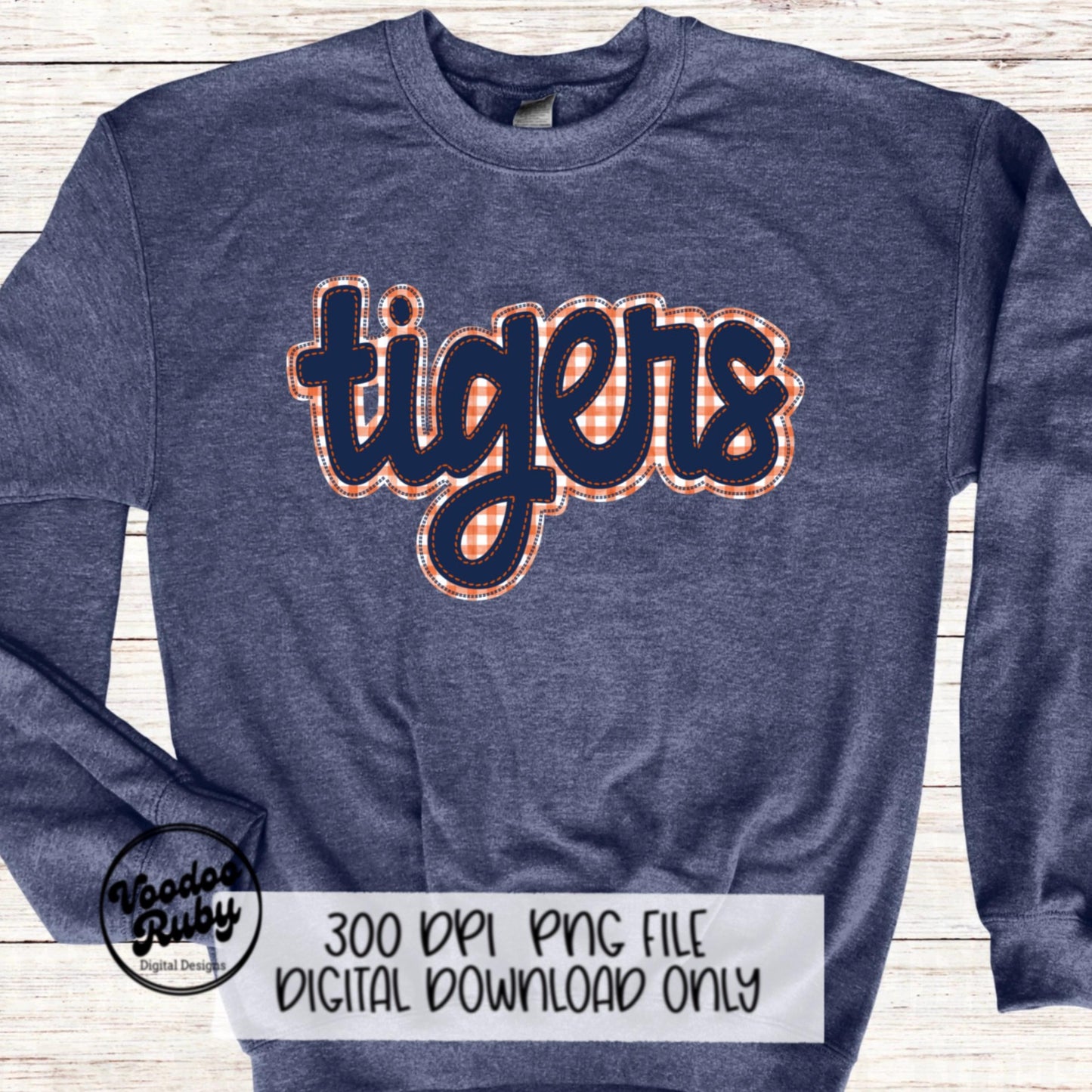 Tigers PNG Design Blue Orange Hand Drawn Digital Download Embroidery PNG Faux Applique Tigers Football png DTF Printable Clip Art Mascot
