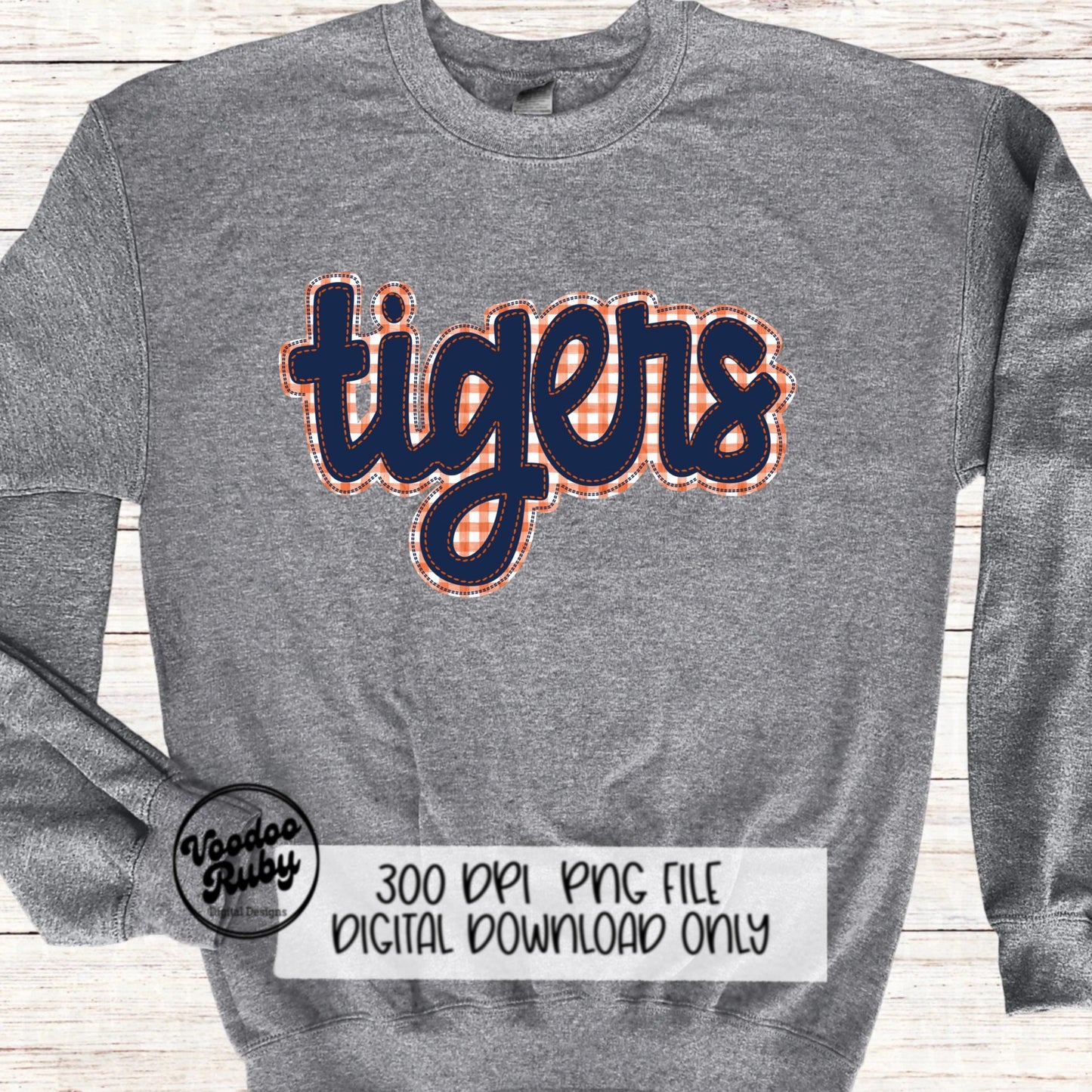 Tigers PNG Design Blue Orange Hand Drawn Digital Download Embroidery PNG Faux Applique Tigers Football png DTF Printable Clip Art Mascot