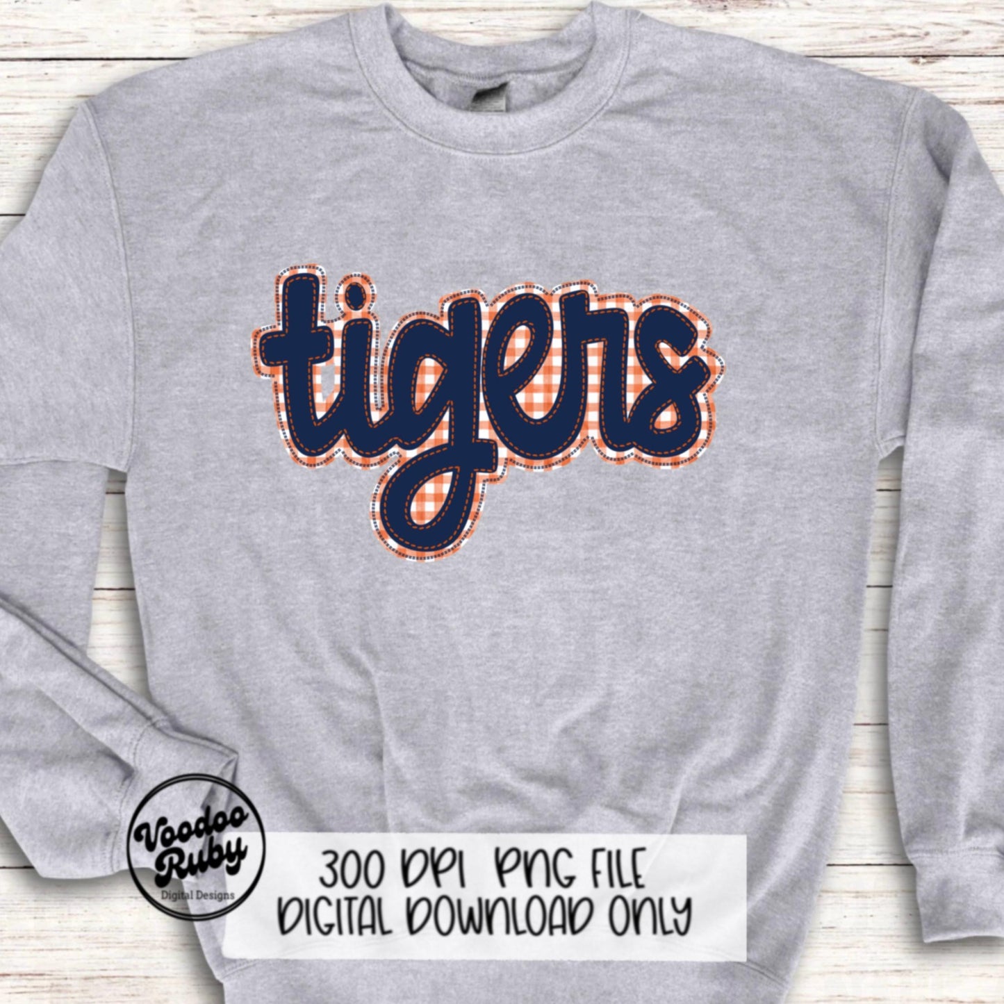 Tigers PNG Design Blue Orange Hand Drawn Digital Download Embroidery PNG Faux Applique Tigers Football png DTF Printable Clip Art Mascot