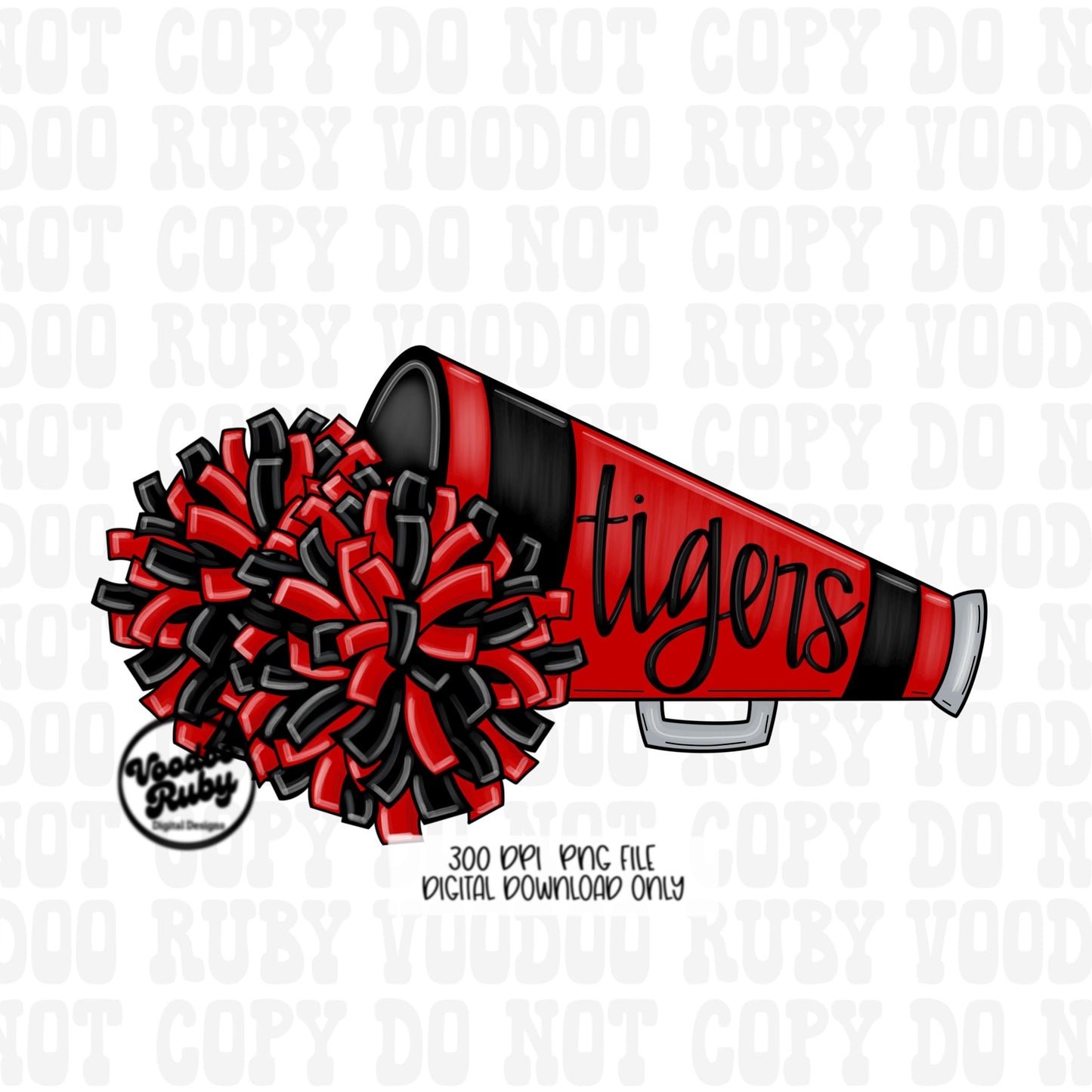 Tigers Cheer PNG Design Hand Drawn Digital Download Football PNG Sublimation Tigers Cheerleader png Clip Art Megaphone DTF Printable