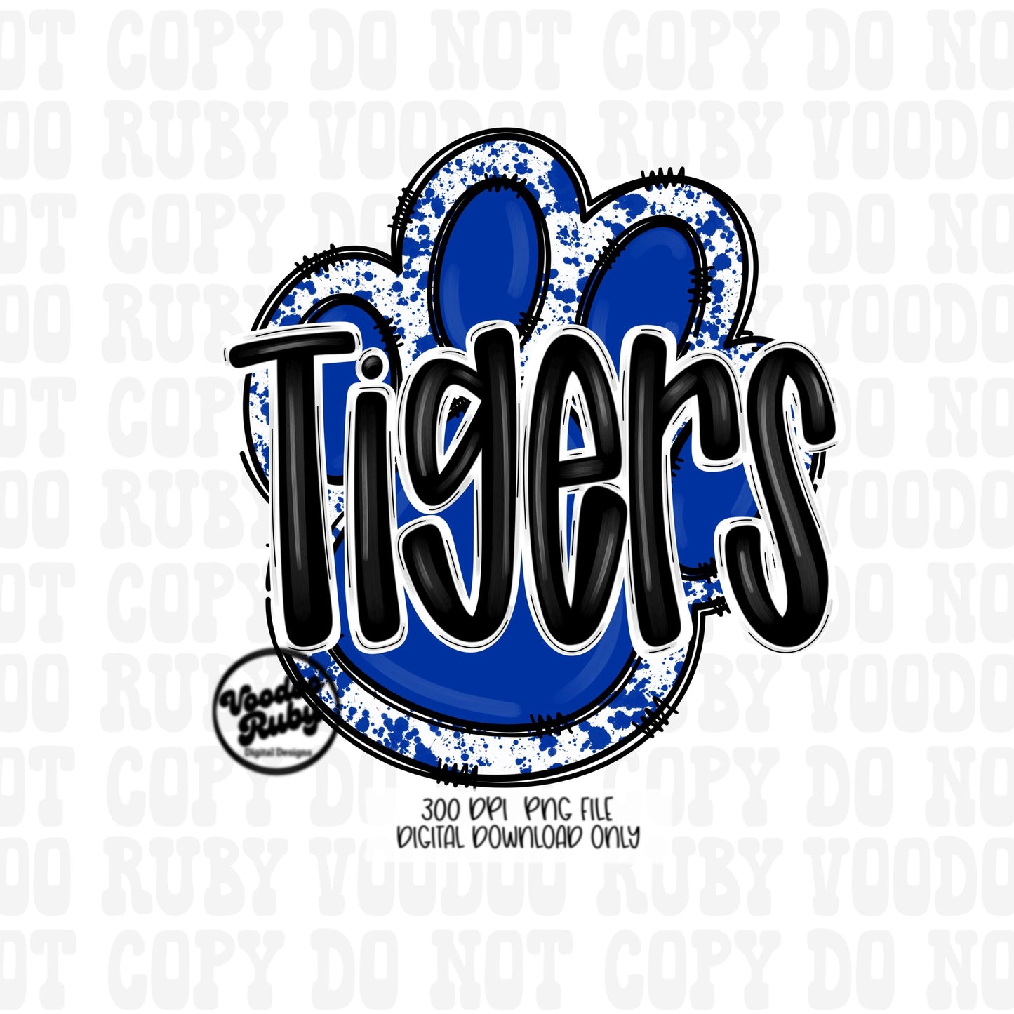Tigers PNG Design Sublimation Hand Drawn Digital Download Football PNG Paw Blue White Tigers Football Mascot DTF Printable