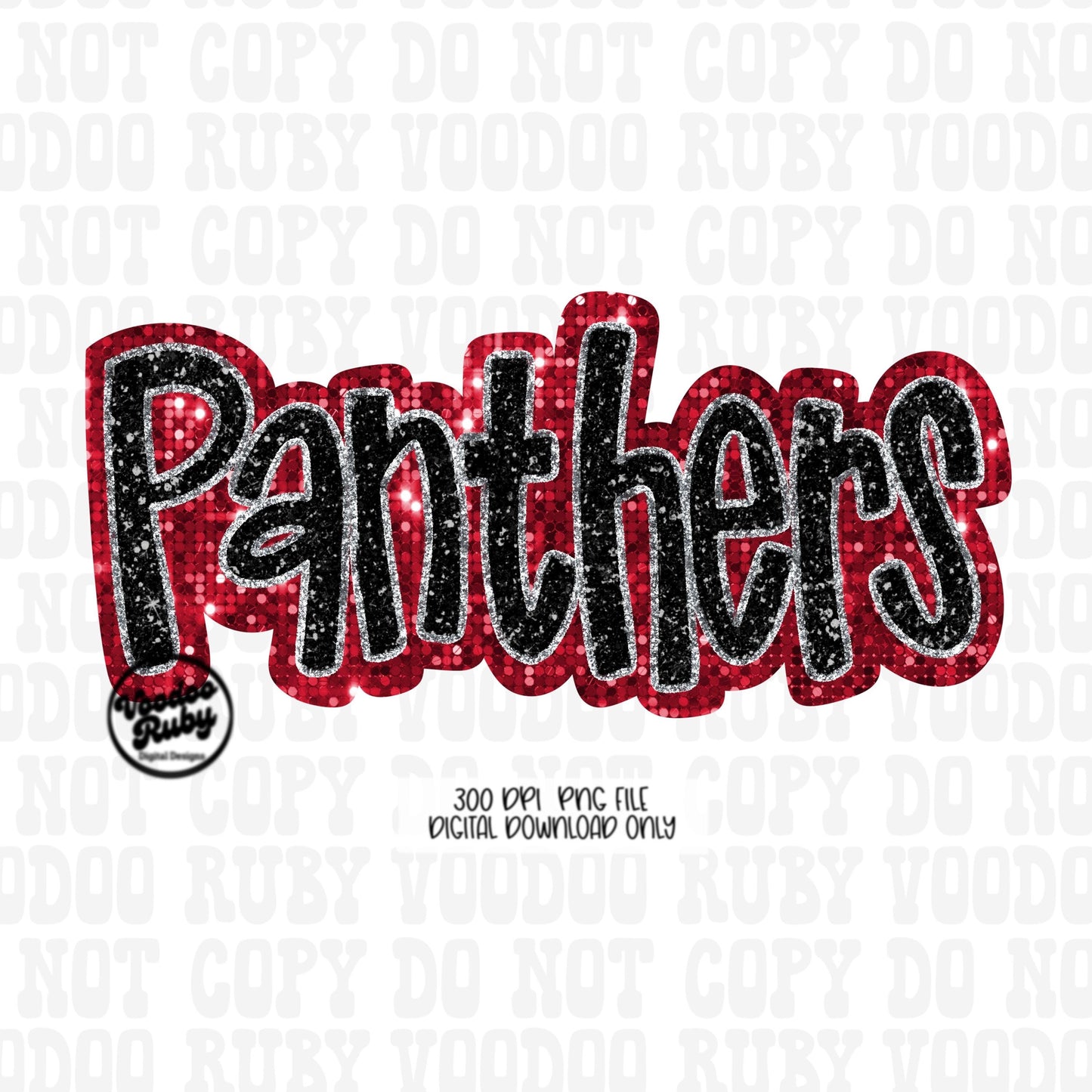Panthers PNG Design Sequins Glitter Hand Drawn Digital Download Faux Sequins Patch PNG Printable Faux Appliqué Panthers Football DTF