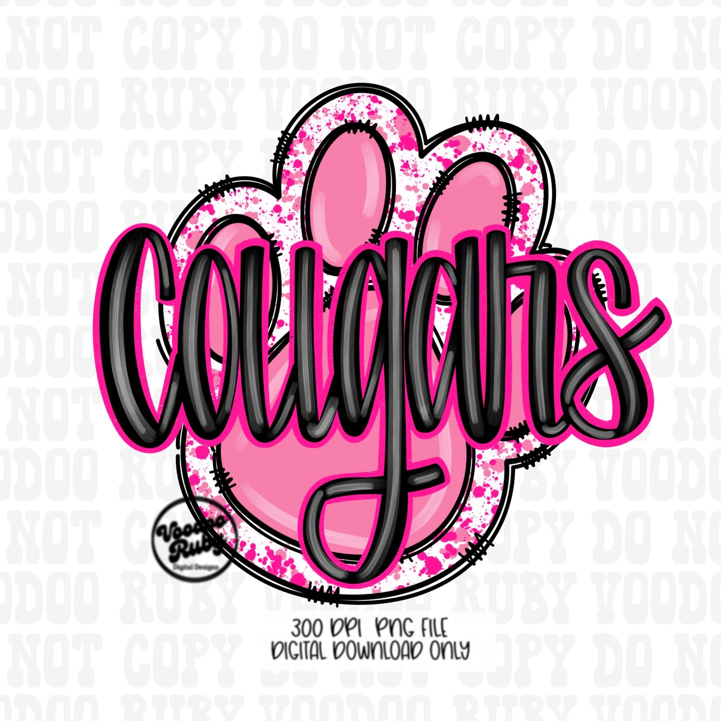 Pink Cougars PNG Design Sublimation Hand Drawn Digital Download Pink Football PNG Pink Paw Cougars DTF Printable Pink October Awareness