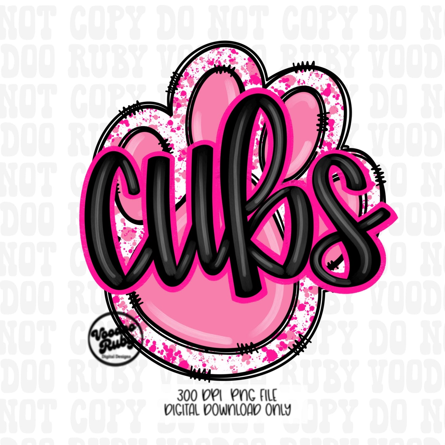Pink Cubs PNG Design Hand Drawn Digital Download Pink Football PNG Sublimation Pink Paw Print Cubs DTF Printable