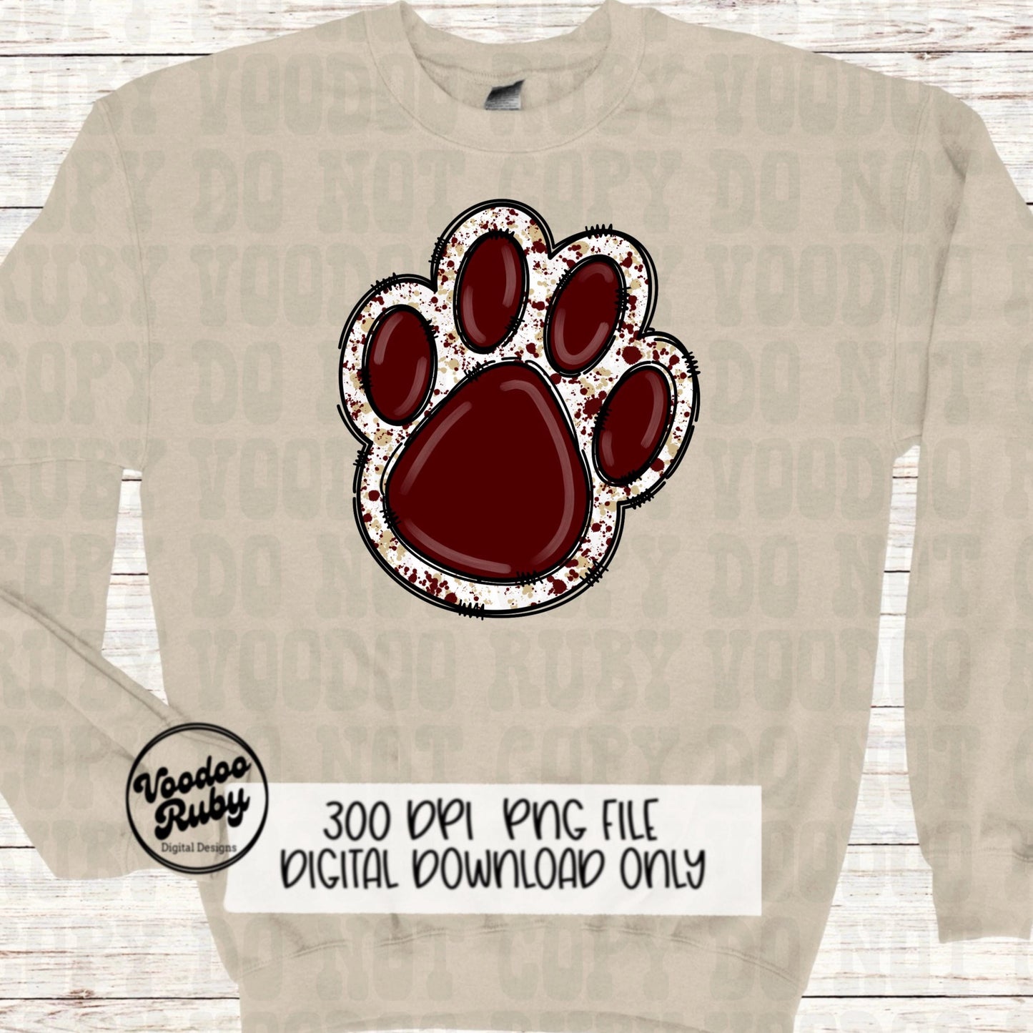 Maroon Gold Paw PNG Design Sublimation Hand Drawn Digital Download Paw Print PNG DTF Printable Clip Art Mascot png