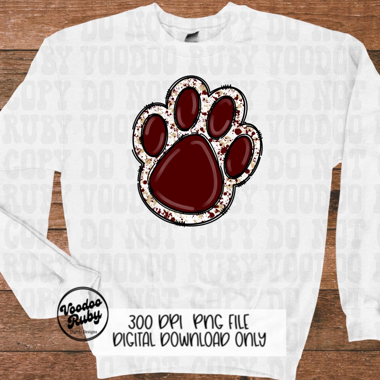 Maroon Gold Paw PNG Design Sublimation Hand Drawn Digital Download Paw Print PNG DTF Printable Clip Art Mascot png