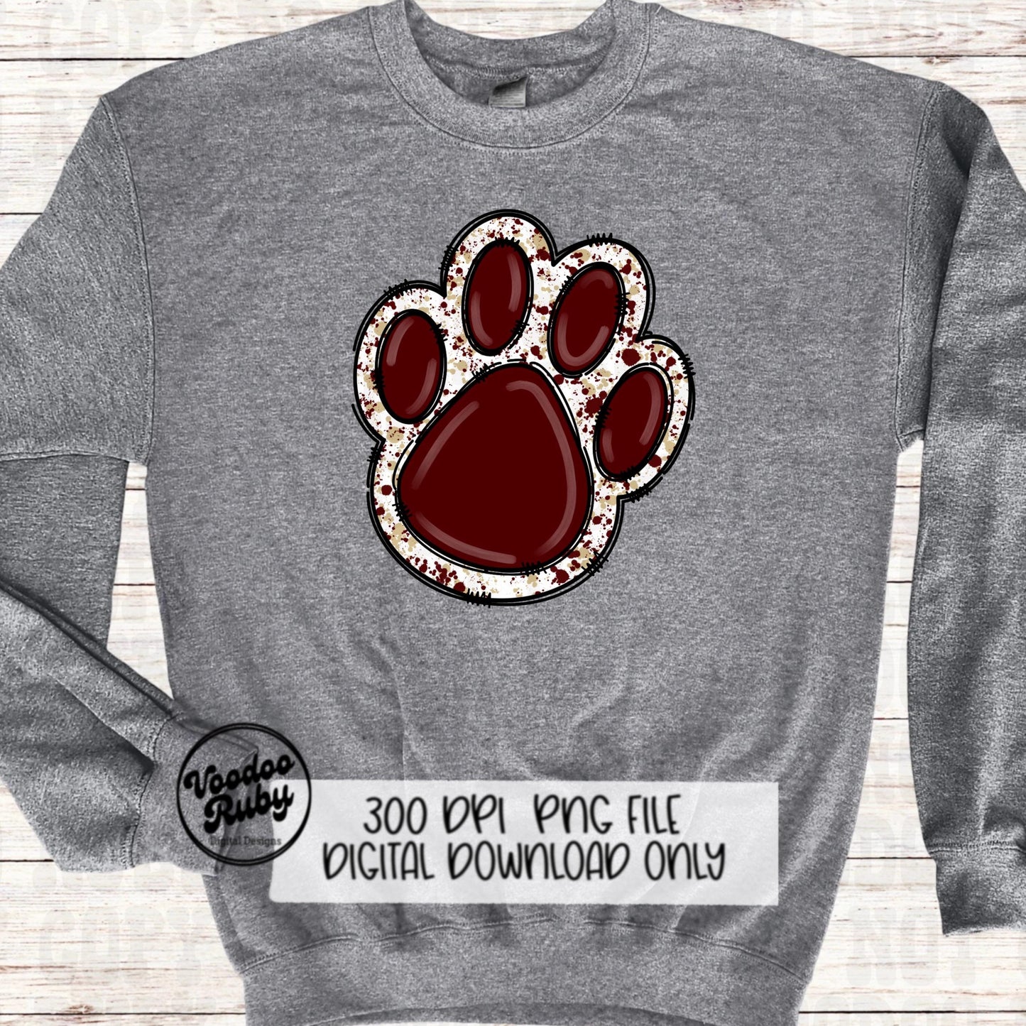 Maroon Gold Paw PNG Design Sublimation Hand Drawn Digital Download Paw Print PNG DTF Printable Clip Art Mascot png