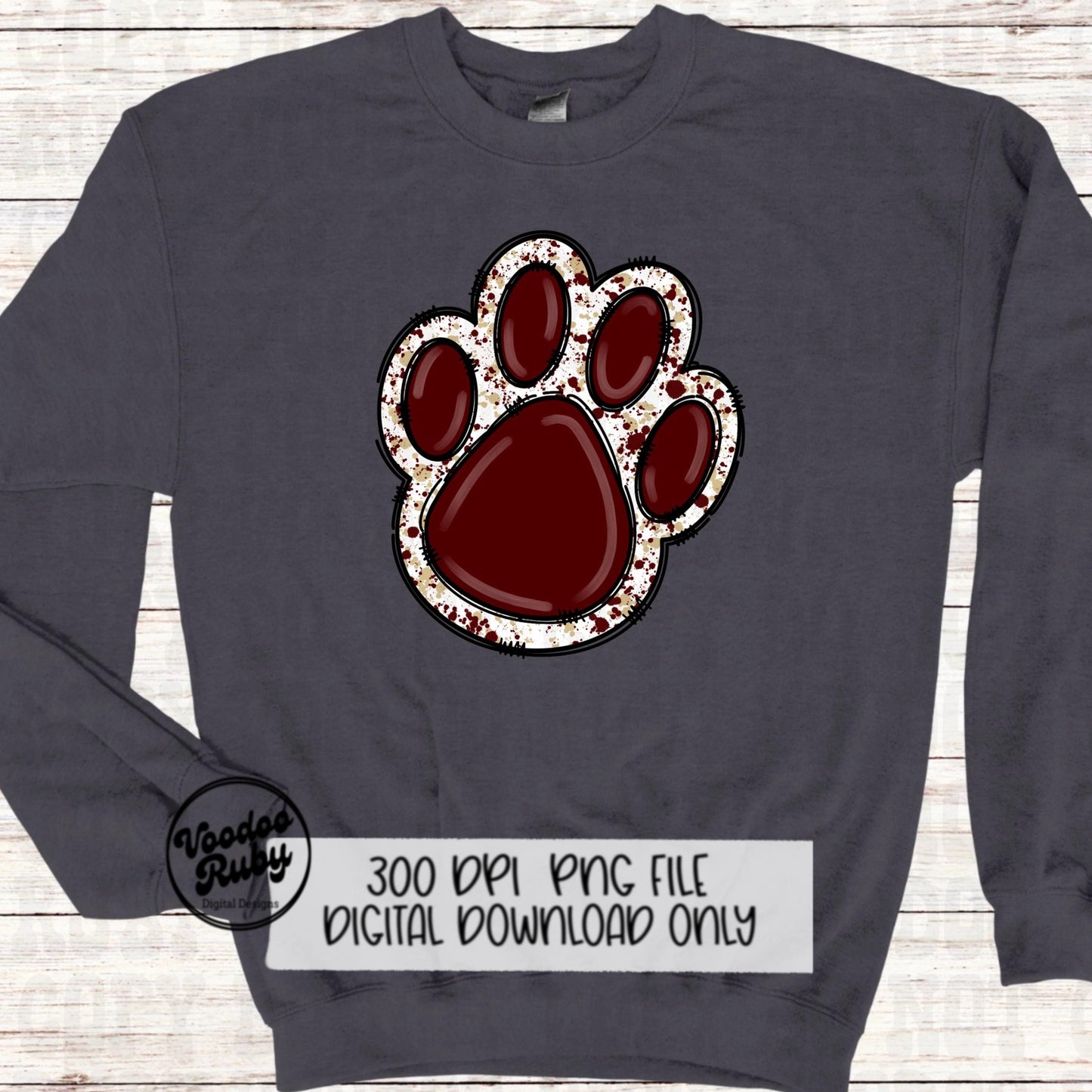 Maroon Gold Paw PNG Design Sublimation Hand Drawn Digital Download Paw Print PNG DTF Printable Clip Art Mascot png