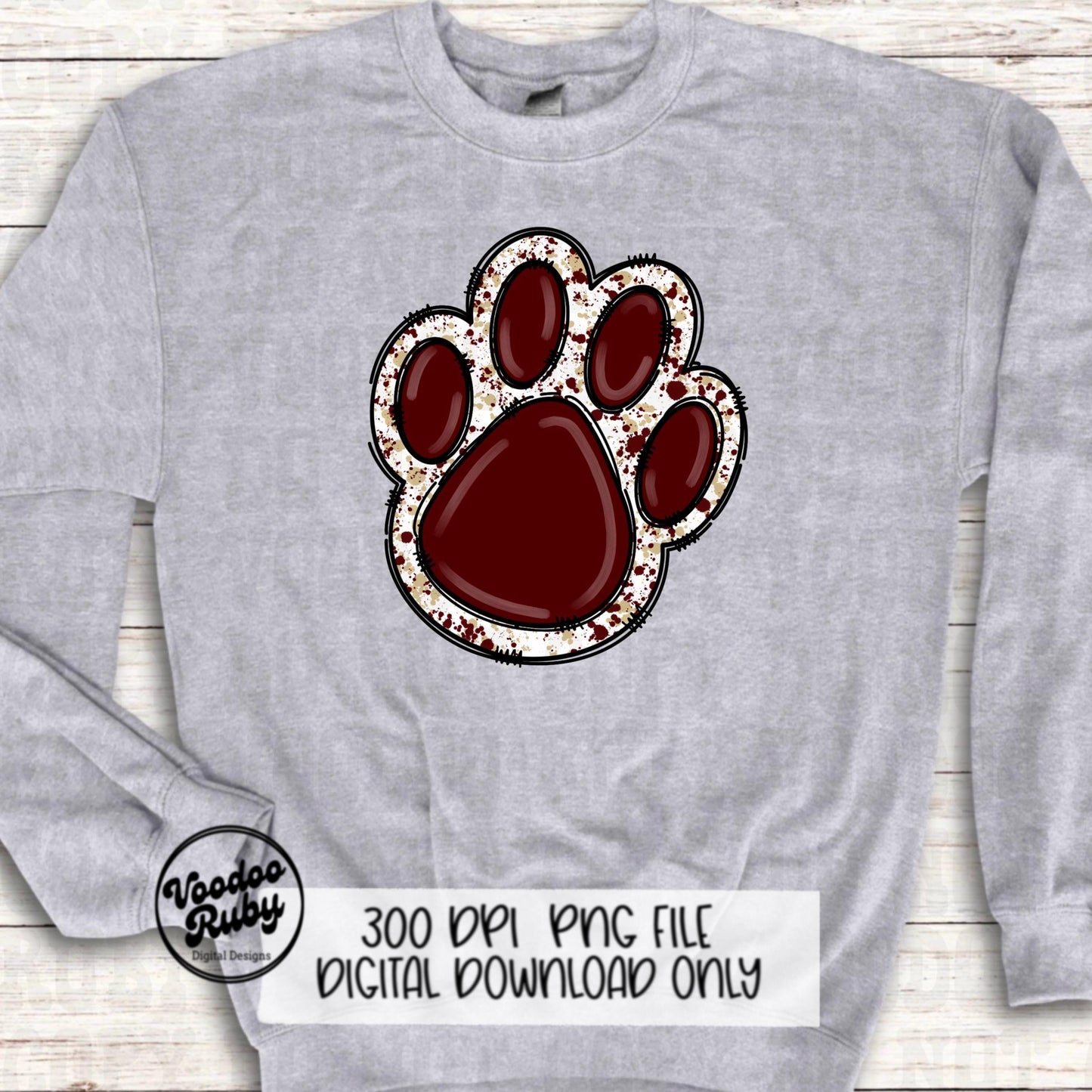 Maroon Gold Paw PNG Design Sublimation Hand Drawn Digital Download Paw Print PNG DTF Printable Clip Art Mascot png