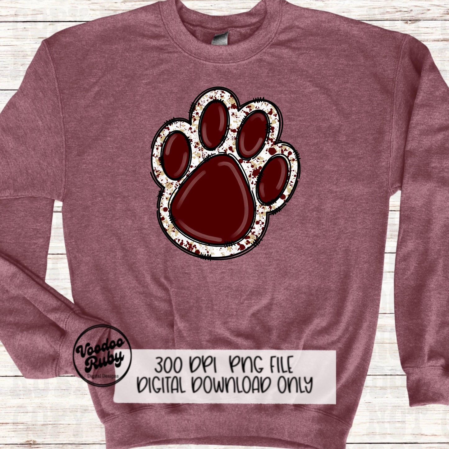 Maroon Gold Paw PNG Design Sublimation Hand Drawn Digital Download Paw Print PNG DTF Printable Clip Art Mascot png