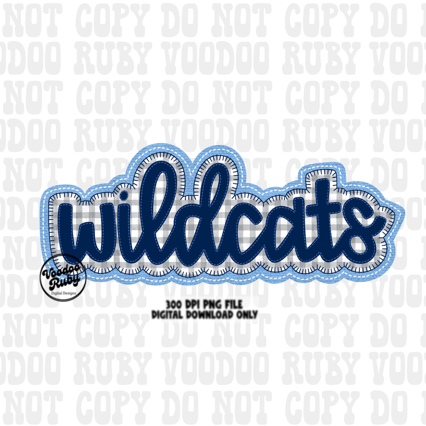 Wildcats PNG Design Embroidery Faux Applique Hand Drawn Digital Download Sublimation Wildcats PNG Football png Blue Wildcats DTF Printable
