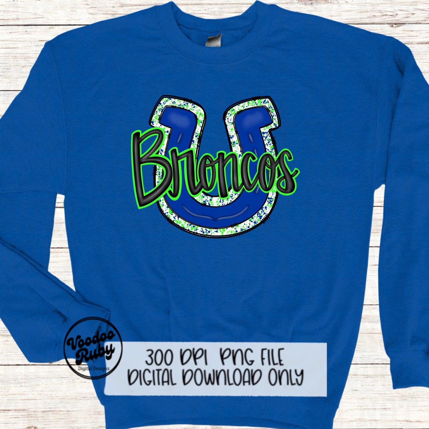 Broncos PNG Design Hand Drawn Digital Download Football PNG Broncos Sublimation Design Blue Lime Green Broncos Football DTF Printable