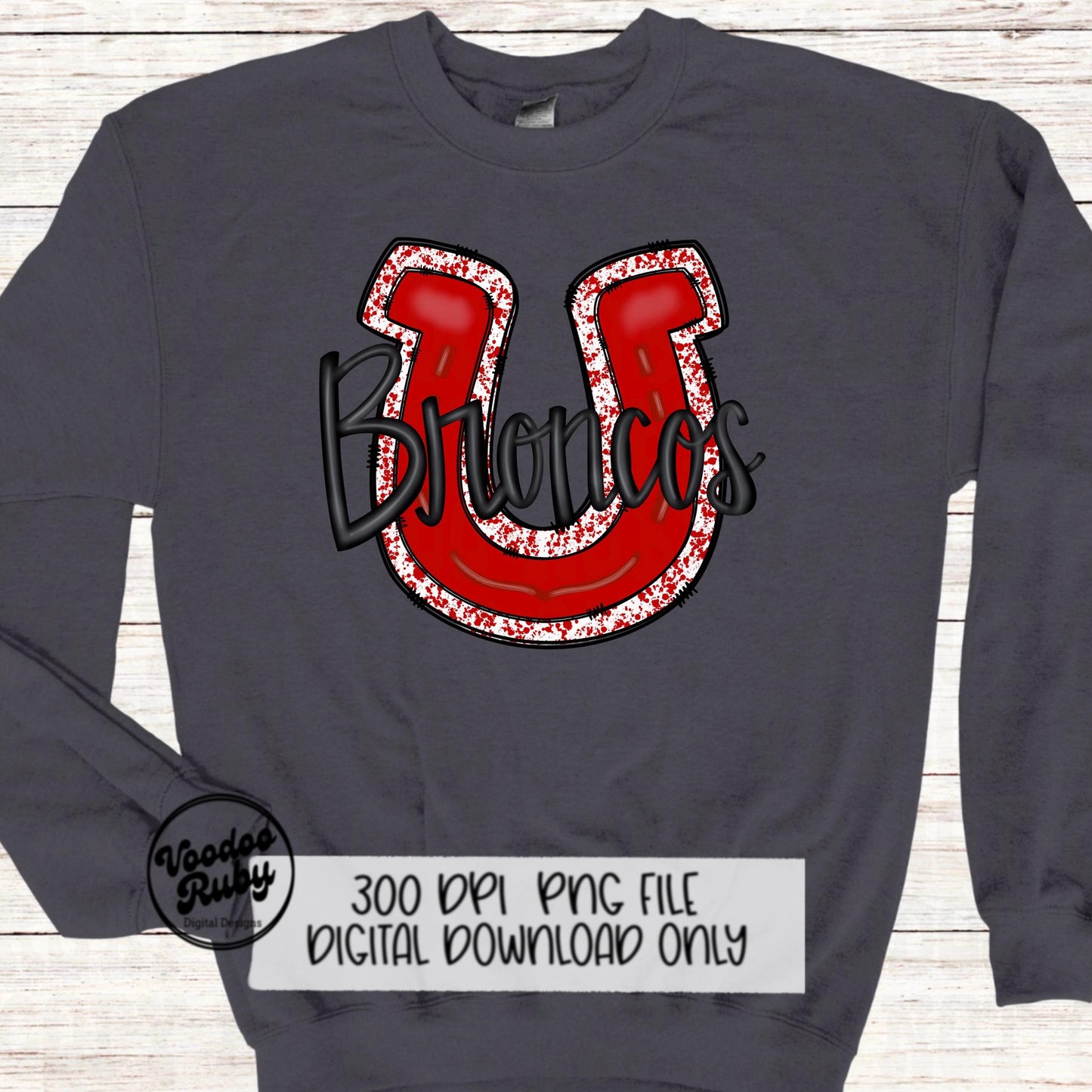 Broncos Design PNG Sublimation Hand Drawn Digital Download Red Broncos Football PNG Mascot png dtf Printable