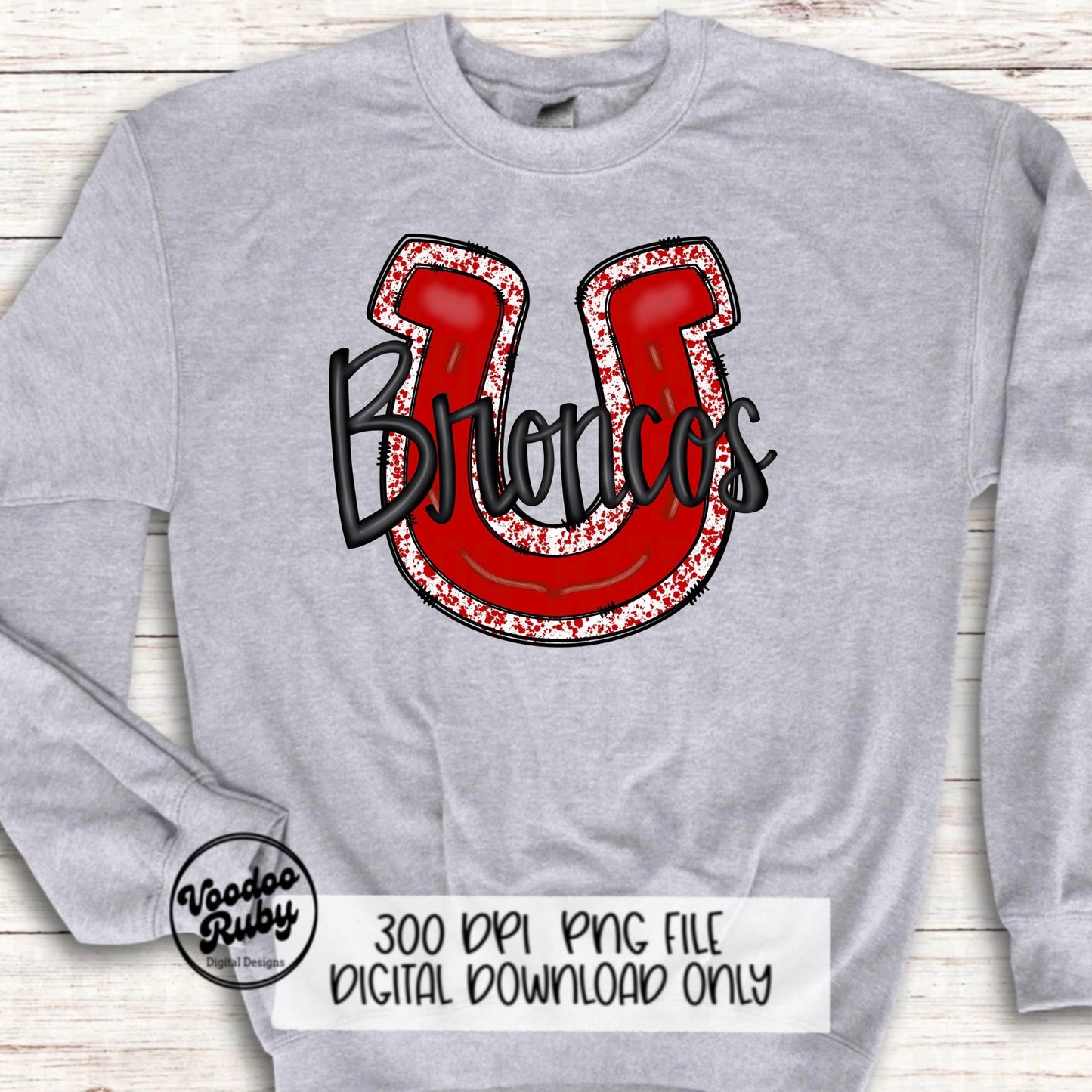 Broncos Design PNG Sublimation Hand Drawn Digital Download Red Broncos Football PNG Mascot png dtf Printable