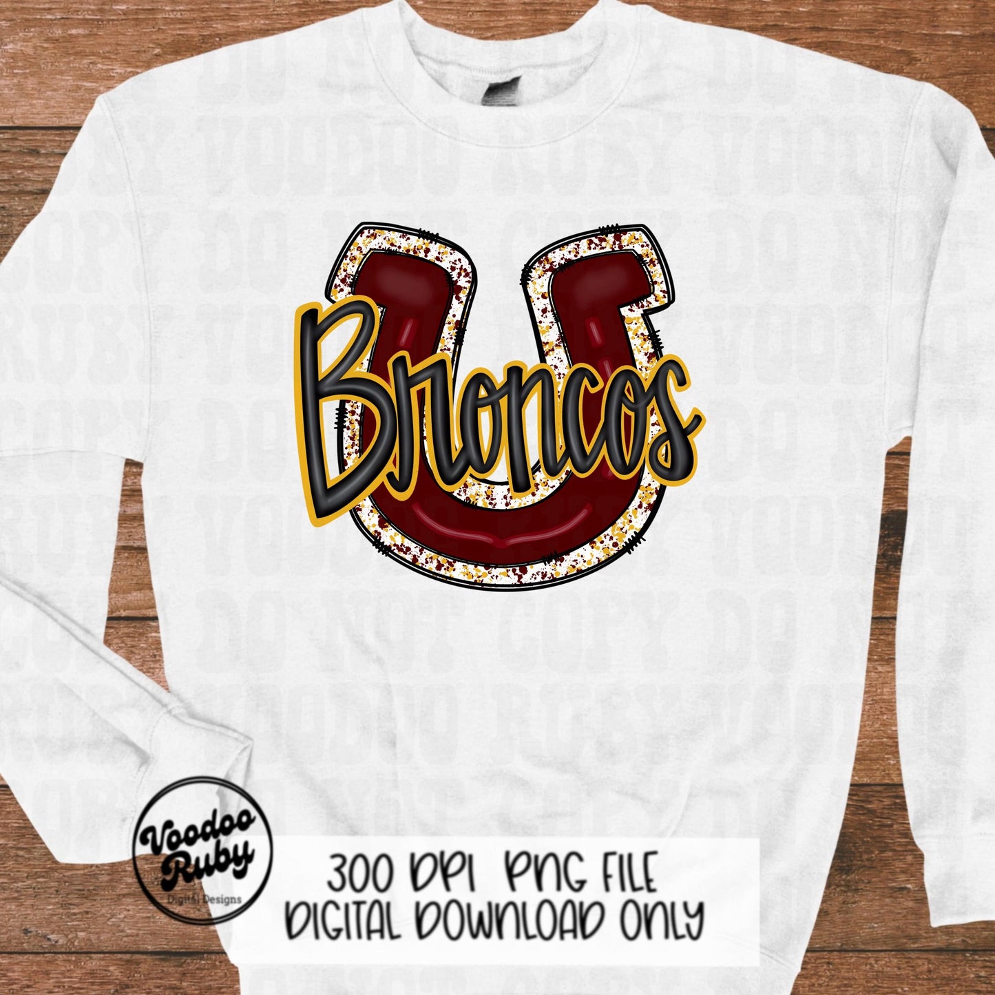Broncos PNG Design Sublimation Hand Drawn Digital Download Football PNG Maroon Gold Broncos Football Mascot DTF Printable