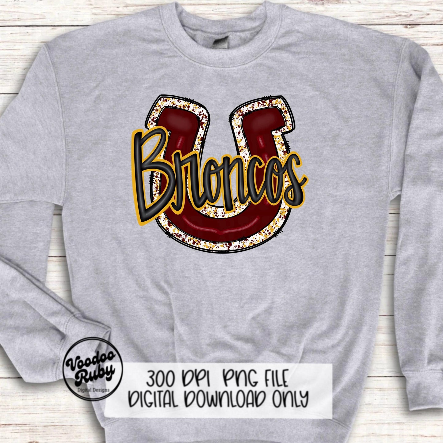 Broncos PNG Design Sublimation Hand Drawn Digital Download Football PNG Maroon Gold Broncos Football Mascot DTF Printable