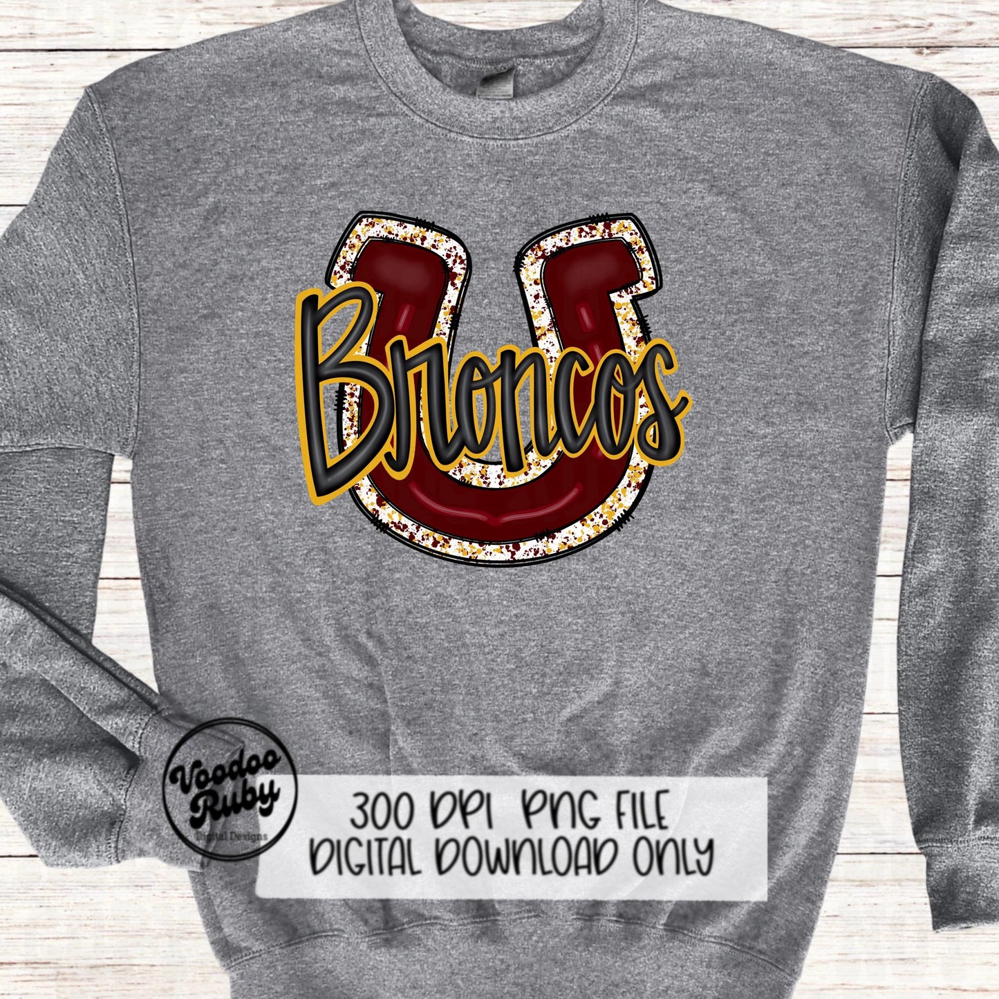 Broncos PNG Design Sublimation Hand Drawn Digital Download Football PNG Maroon Gold Broncos Football Mascot DTF Printable