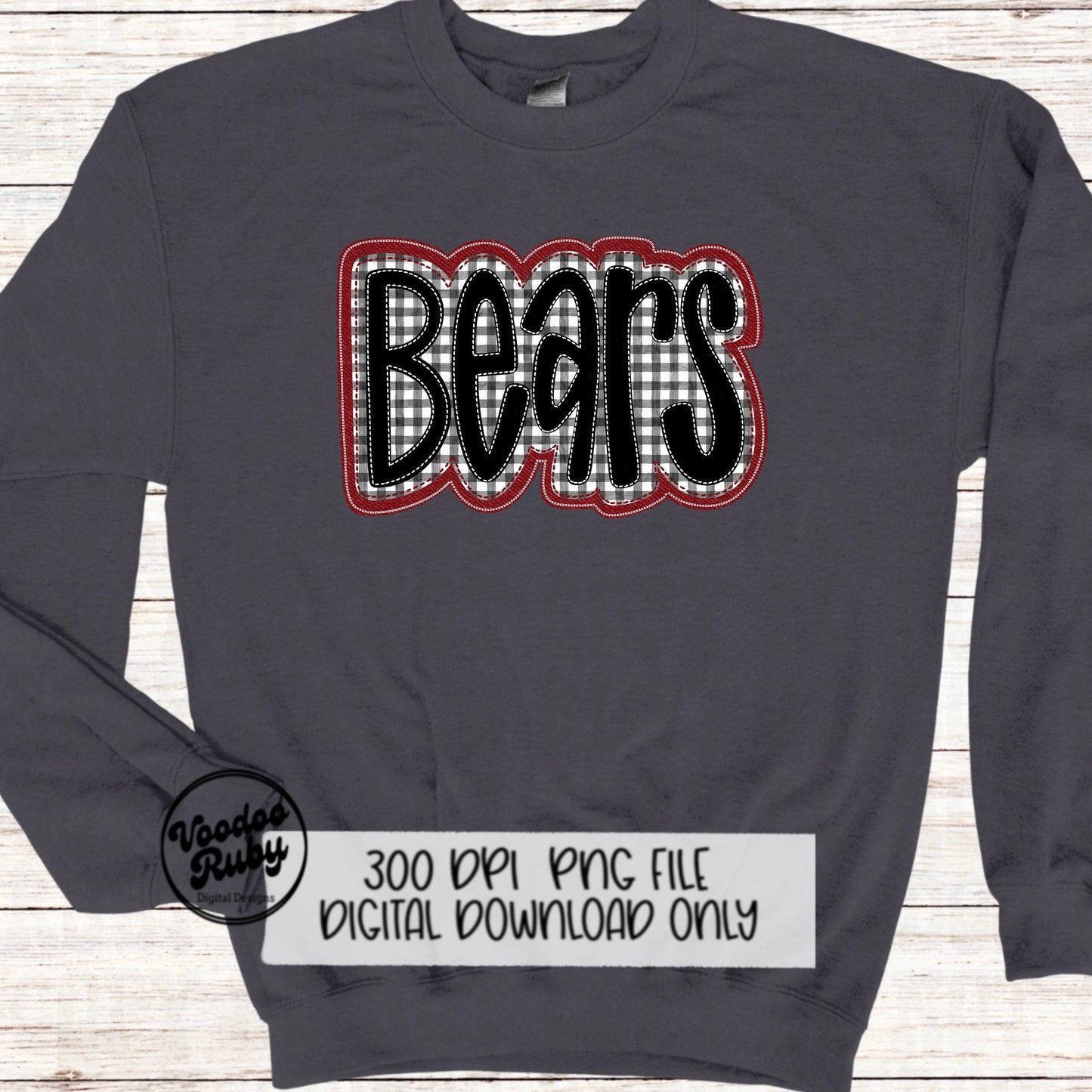 Bears PNG Design Embroidery Faux Applique Hand Drawn Digital Download Sublimation Bears PNG Football png Bears DTF Printable