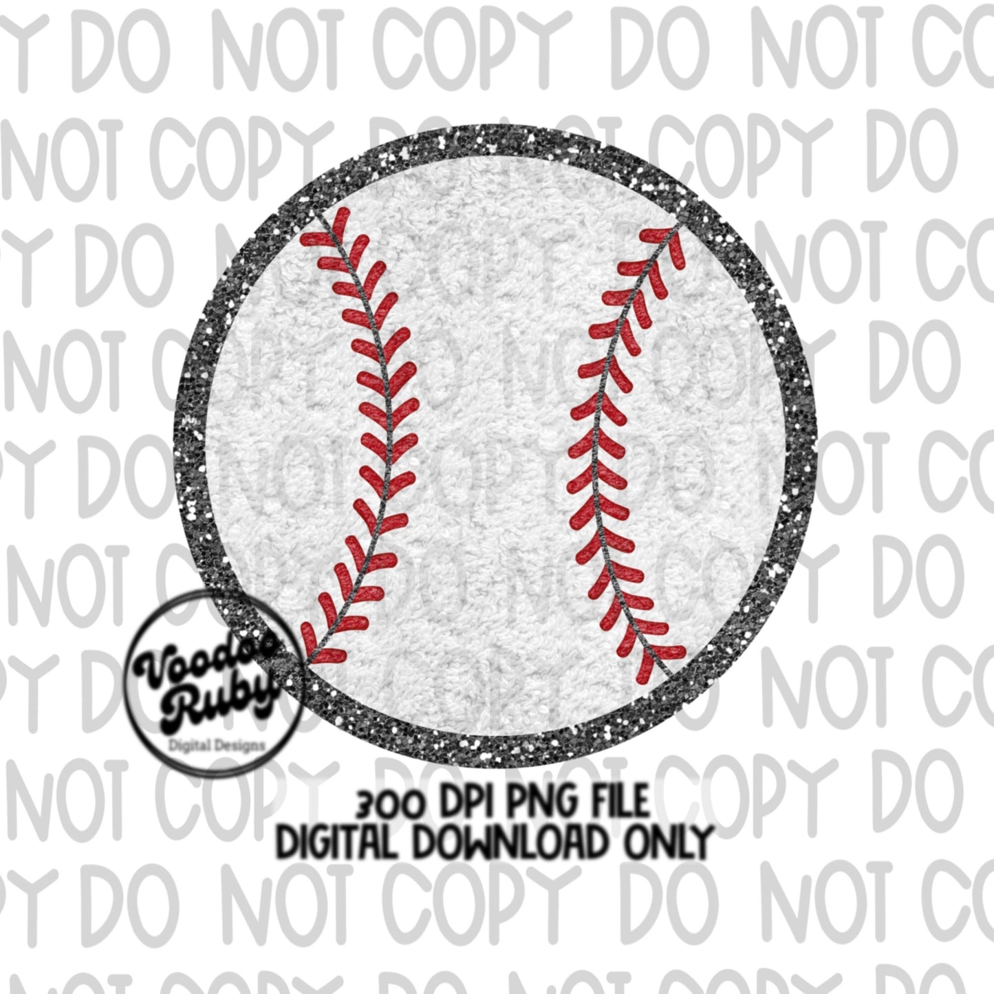 May include: A white baseball with red stitching and a black glitter border. The text '300 DPI PNG FILE DIGITAL DOWNLOAD ONLY' is at the bottom of the image.