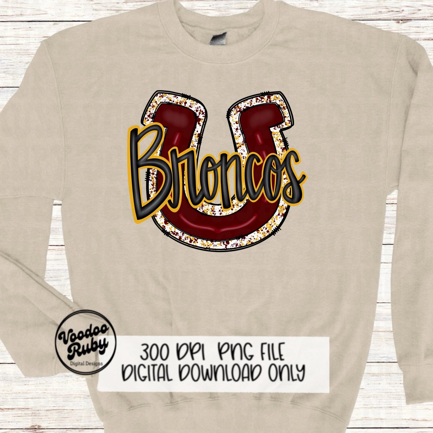 Broncos PNG Design Sublimation Hand Drawn Digital Download Football PNG Maroon Gold Broncos Football Mascot DTF Printable