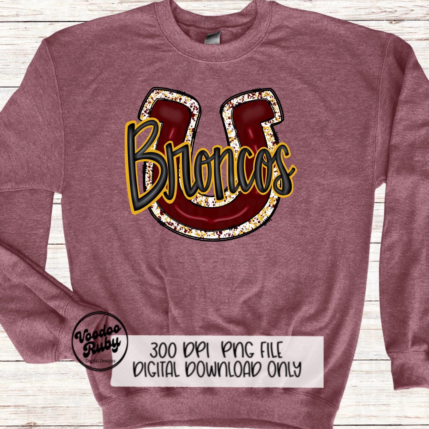 Broncos PNG Design Sublimation Hand Drawn Digital Download Football PNG Maroon Gold Broncos Football Mascot DTF Printable