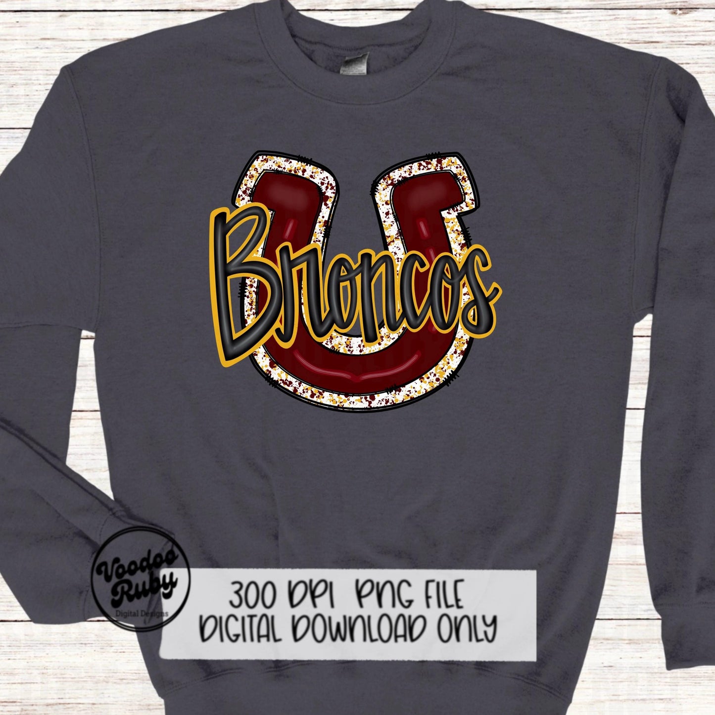 Broncos PNG Design Sublimation Hand Drawn Digital Download Football PNG Maroon Gold Broncos Football Mascot DTF Printable