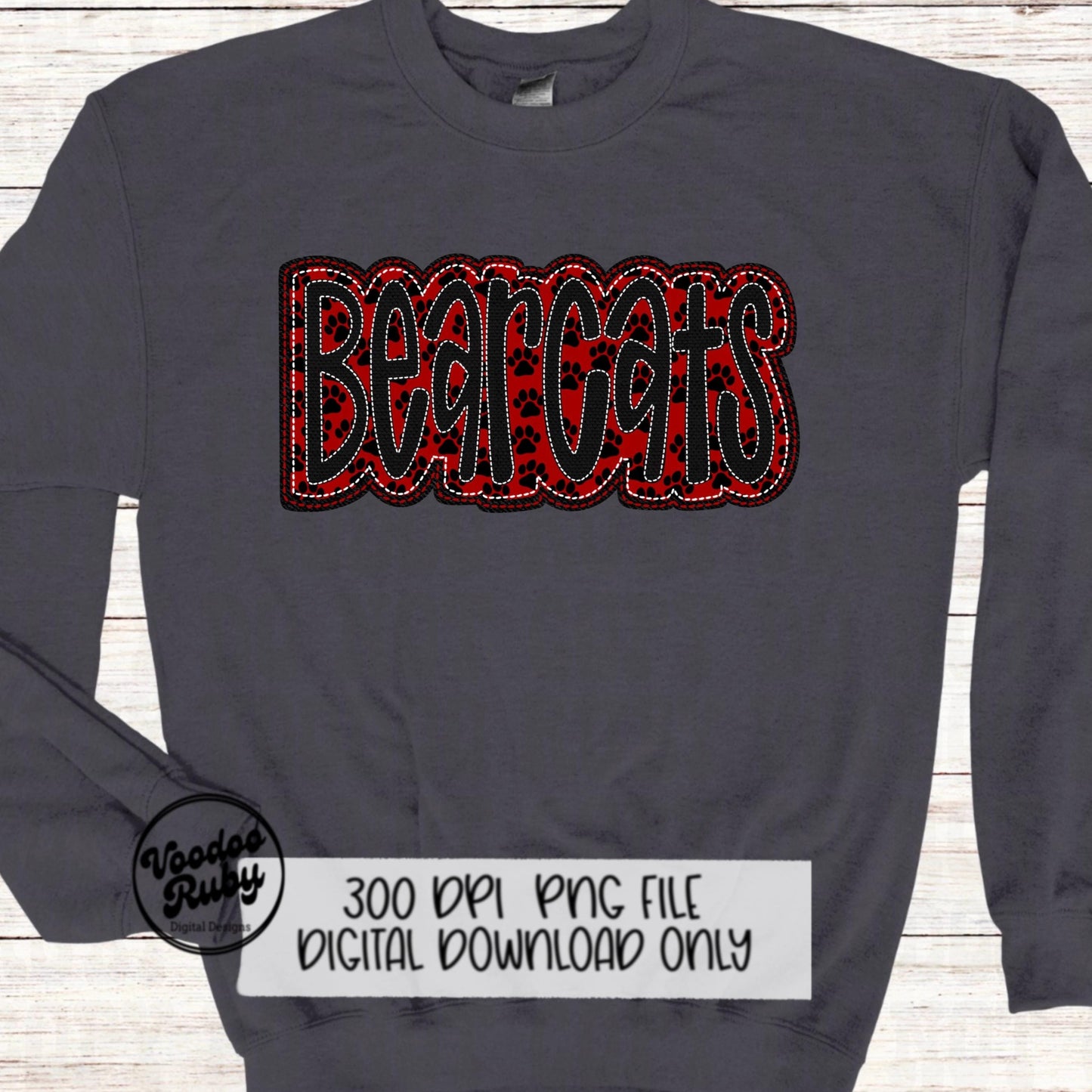 Bearcats PNG Design Embroidery Faux Applique Hand Drawn Digital Download Sublimation Bearcats PNG Football png Bearcats DTF Printable